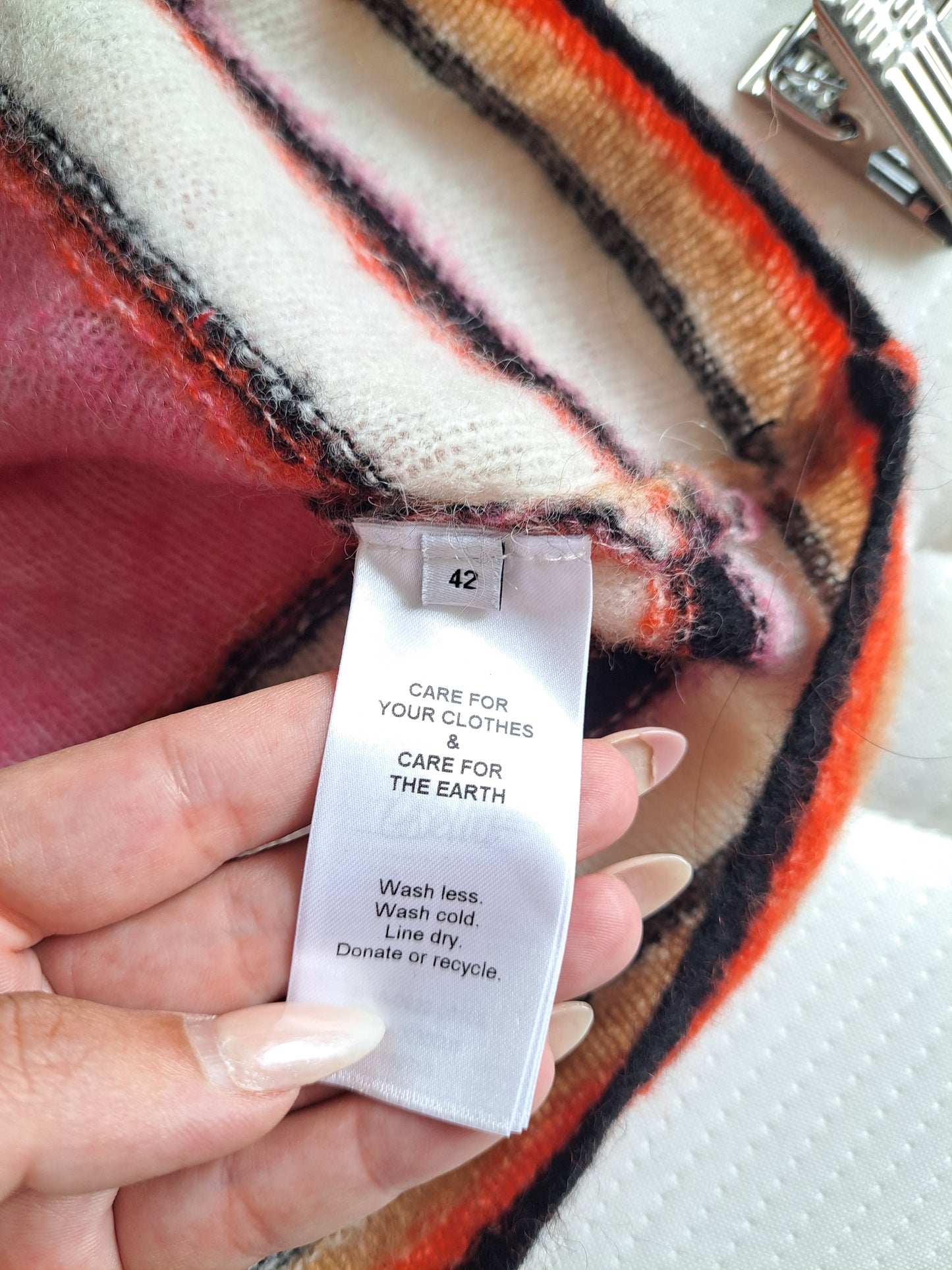 Belle Striped Knit Mini Skirt Size 42 Wool Alpaca Blend Orange Pink