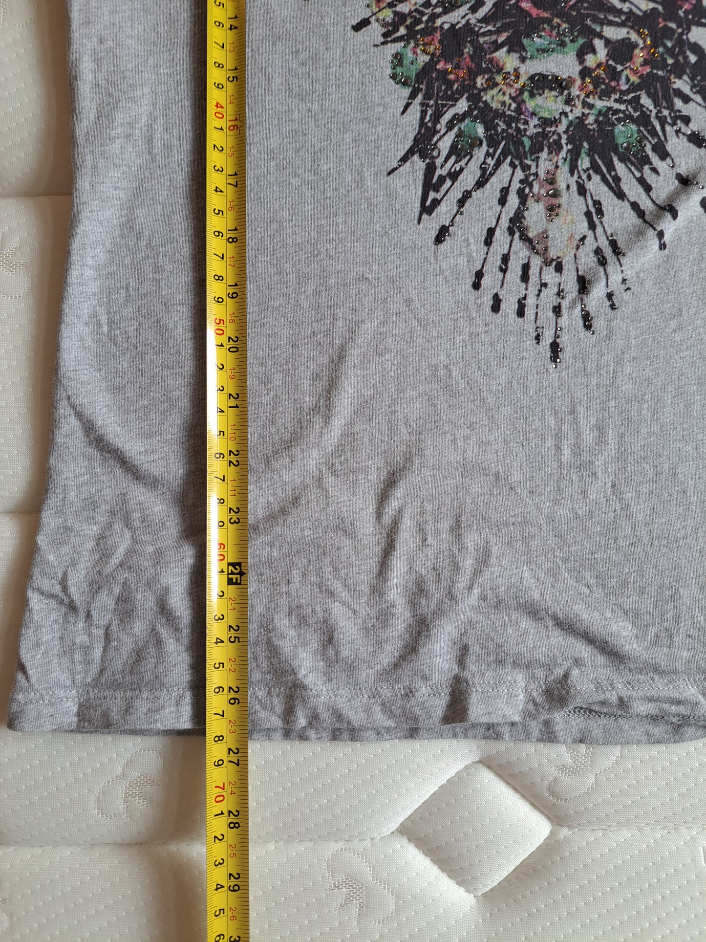 Rich & Royal Grey Graphic T-Shirt Size M Embellished Cotton Tee