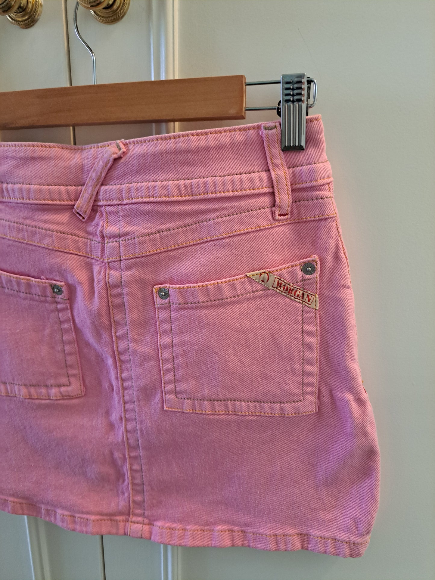 Morgan Pink Denim Mini Skirt Size 36 UK 8 Y2K Stretch Mini Skirt