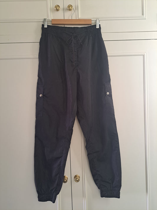 Black Lightweight Cargo Joggers Women's UK 8 Utility Parachute Trousers Elastic