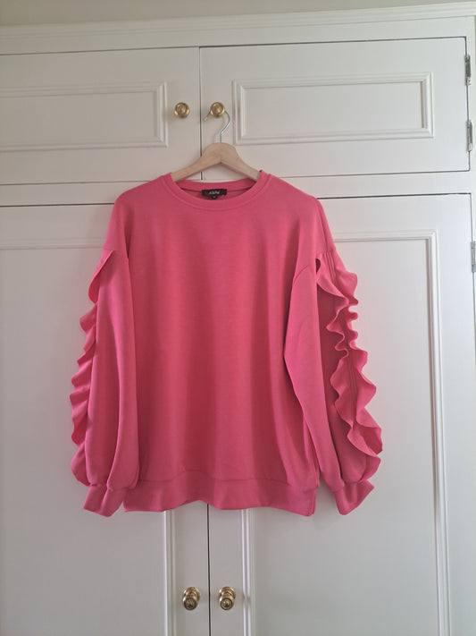 Aikha Pink Ruffle Sleeve Sweatshirt Size M Statement Sleeve Jumper