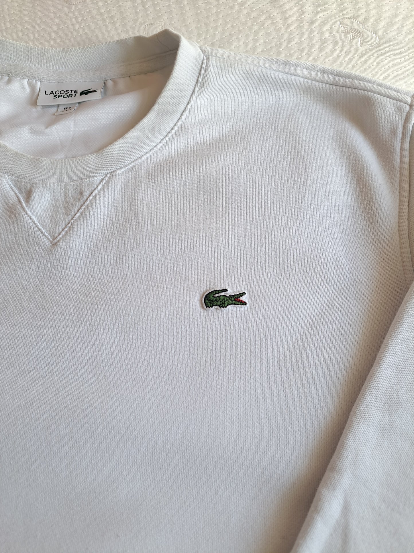 Lacoste Sport White Sweatshirt Crew Neck Logo Casual Tennis Minimalist Unisex