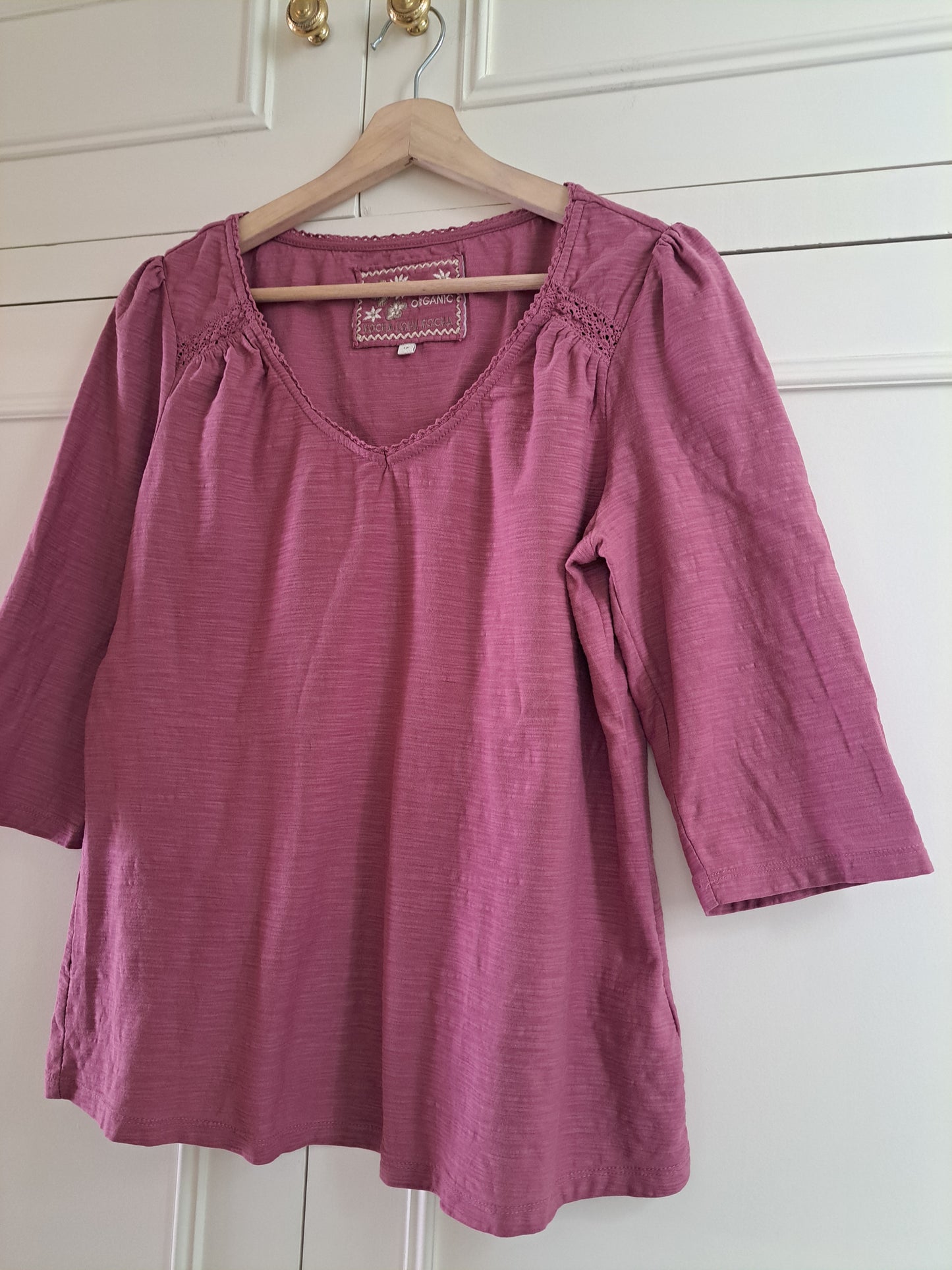 Organic Cotton Pink Peasant Blouse Size 16 Embroidered Boho Top