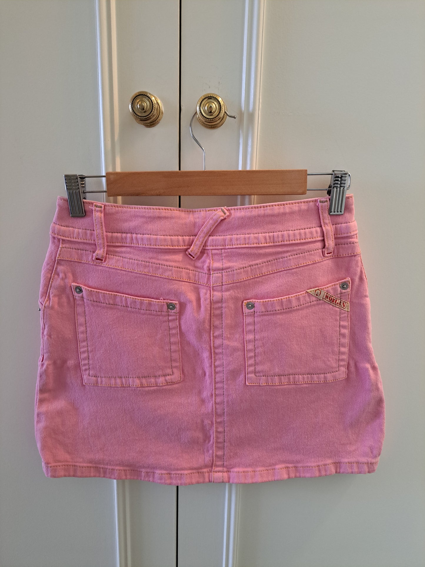 Morgan Pink Denim Mini Skirt Size 36 UK 8 Y2K Stretch Mini Skirt