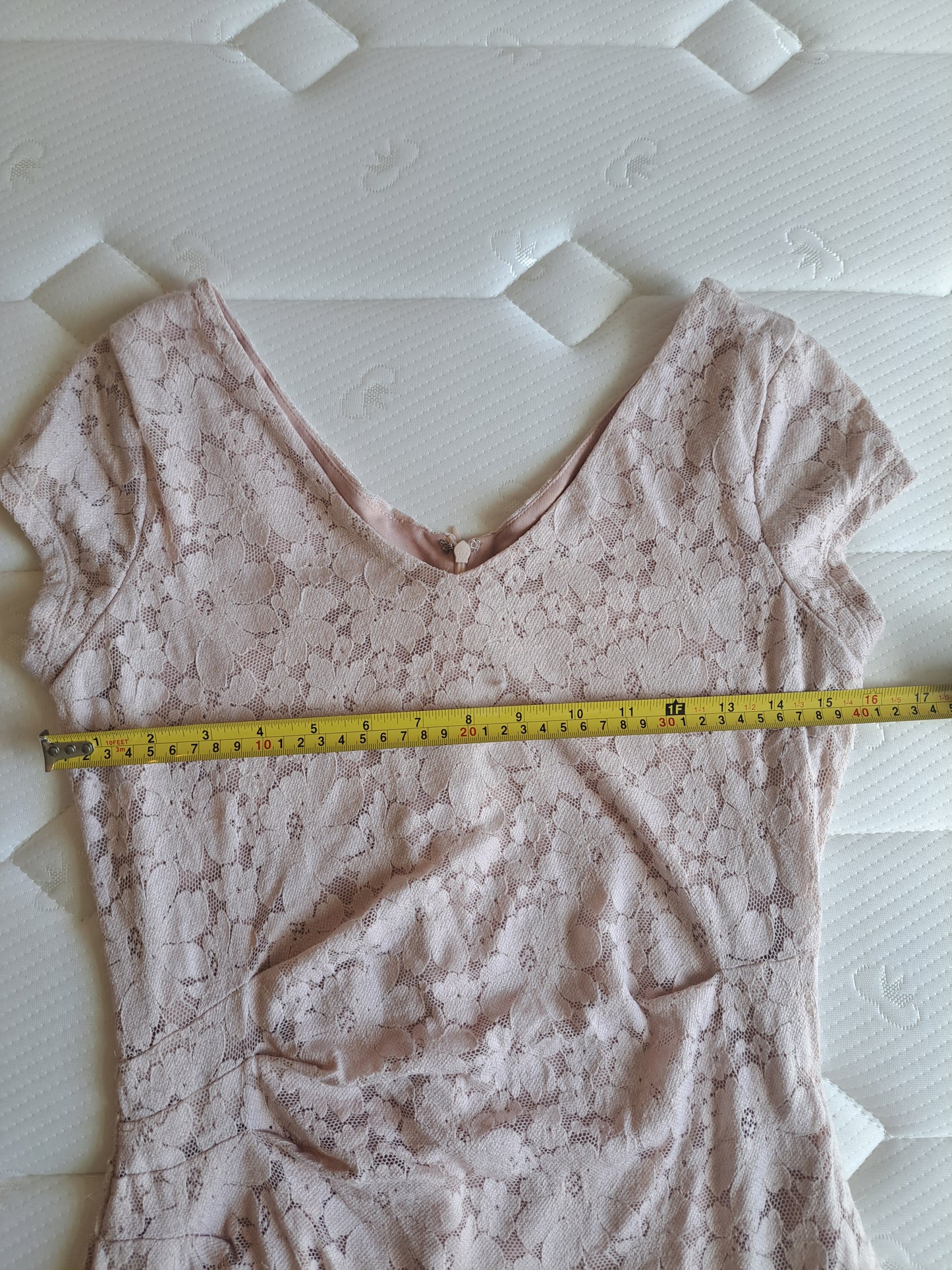 Laura Ashley Blush Pink Lace Dress UK 8 Ruched Midi Occasion Dress