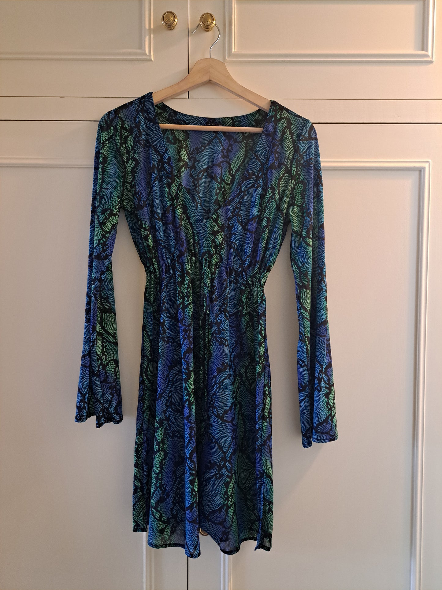 Lovable Snake Print Maxi Dress UK 8 Blue Green Long Sleeve Made in Italy