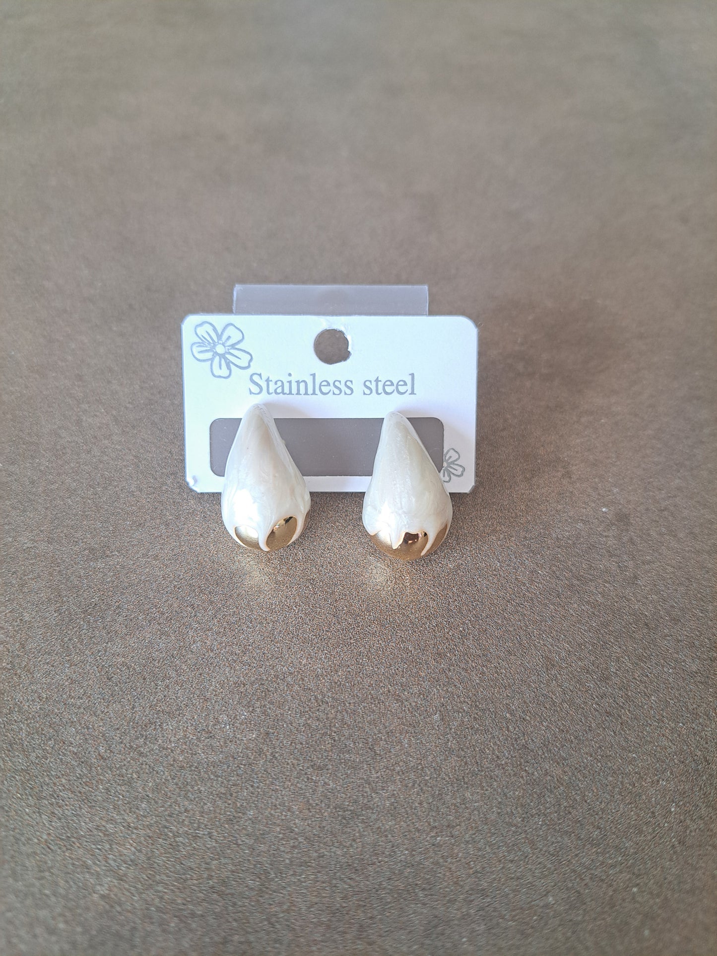 Stainless Steel White Flower Bud Stud Earrings Floral Statement Earrings
