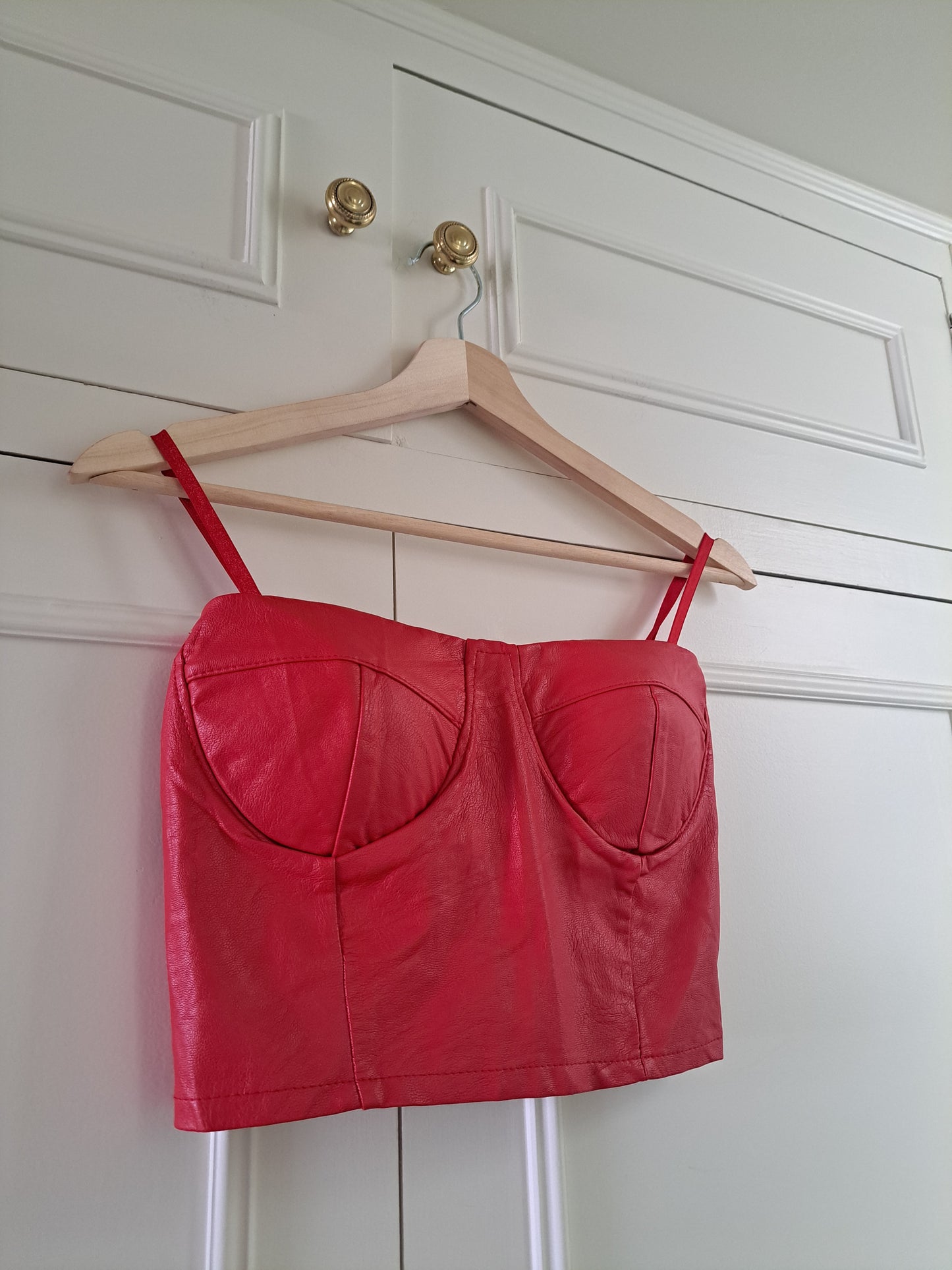 Red Faux Leather Corset Crop Top  Bustier Cami Y2K Going Out Top