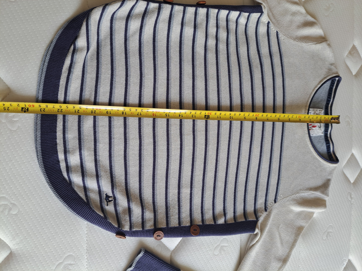 Mantaray Cream & Blue Striped Jumper Size 8 Nautical Button Detail