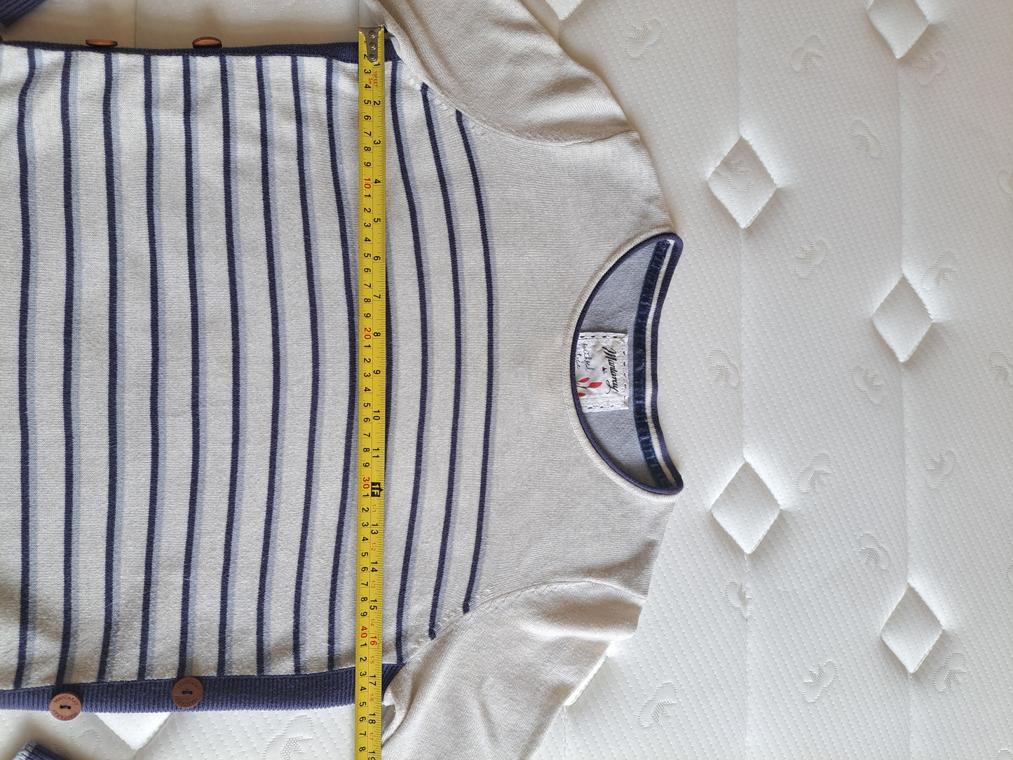 Mantaray Cream & Blue Striped Jumper Size 8 Nautical Button Detail