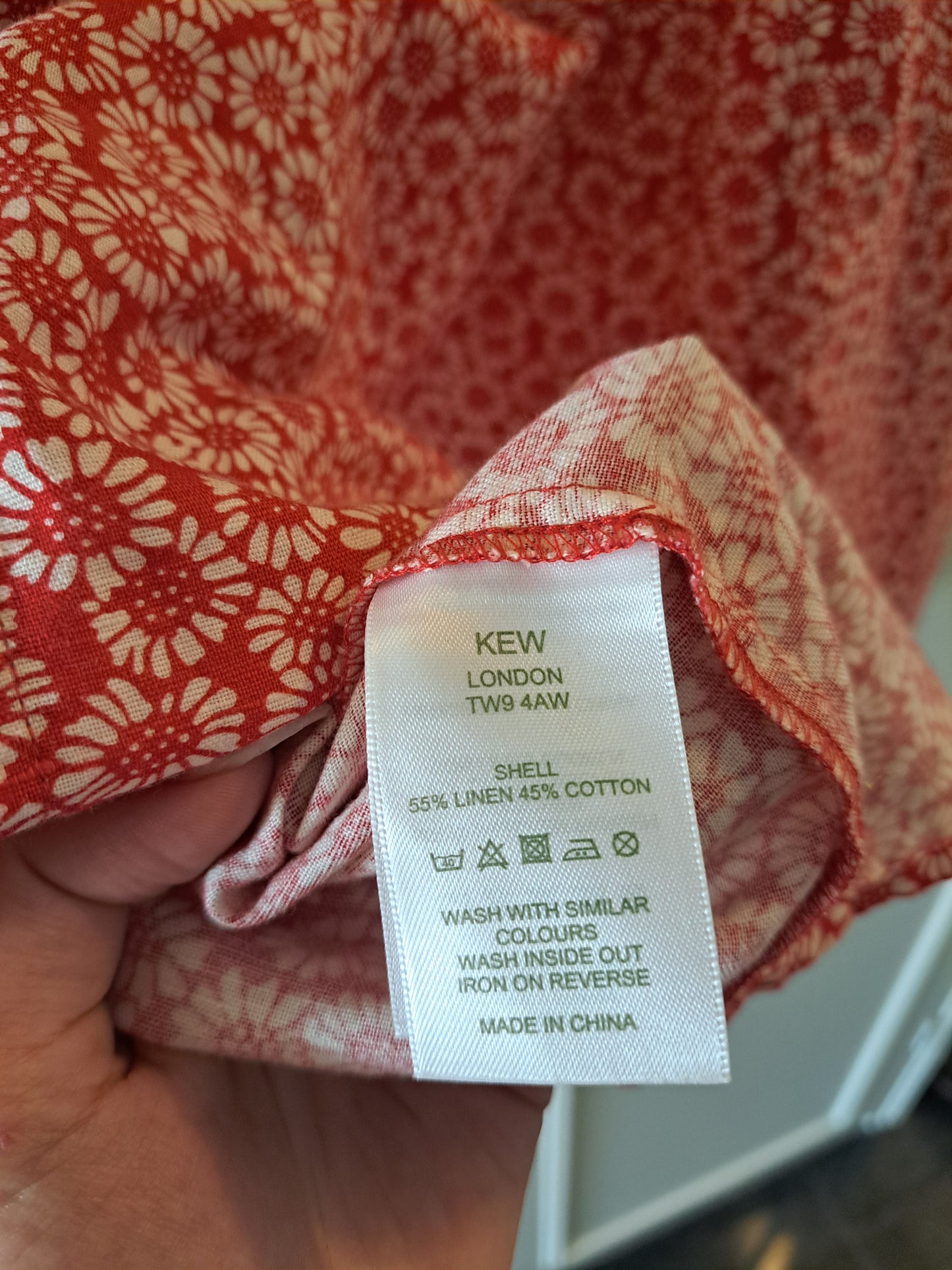 Kew 159 Red Floral Print Linen Blend Summer Dress Size 14