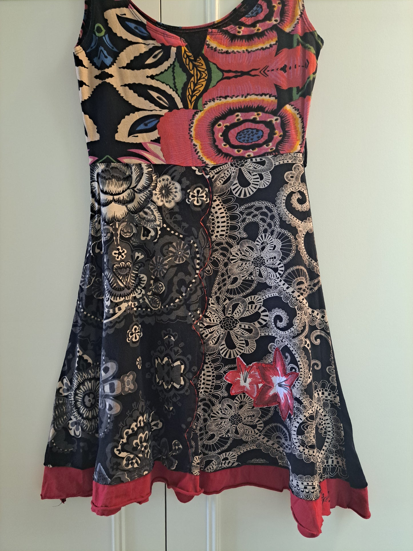 Y2K Desigual Abstract Print Sleeveless Dress Small Colourful Stretch Midi Dress