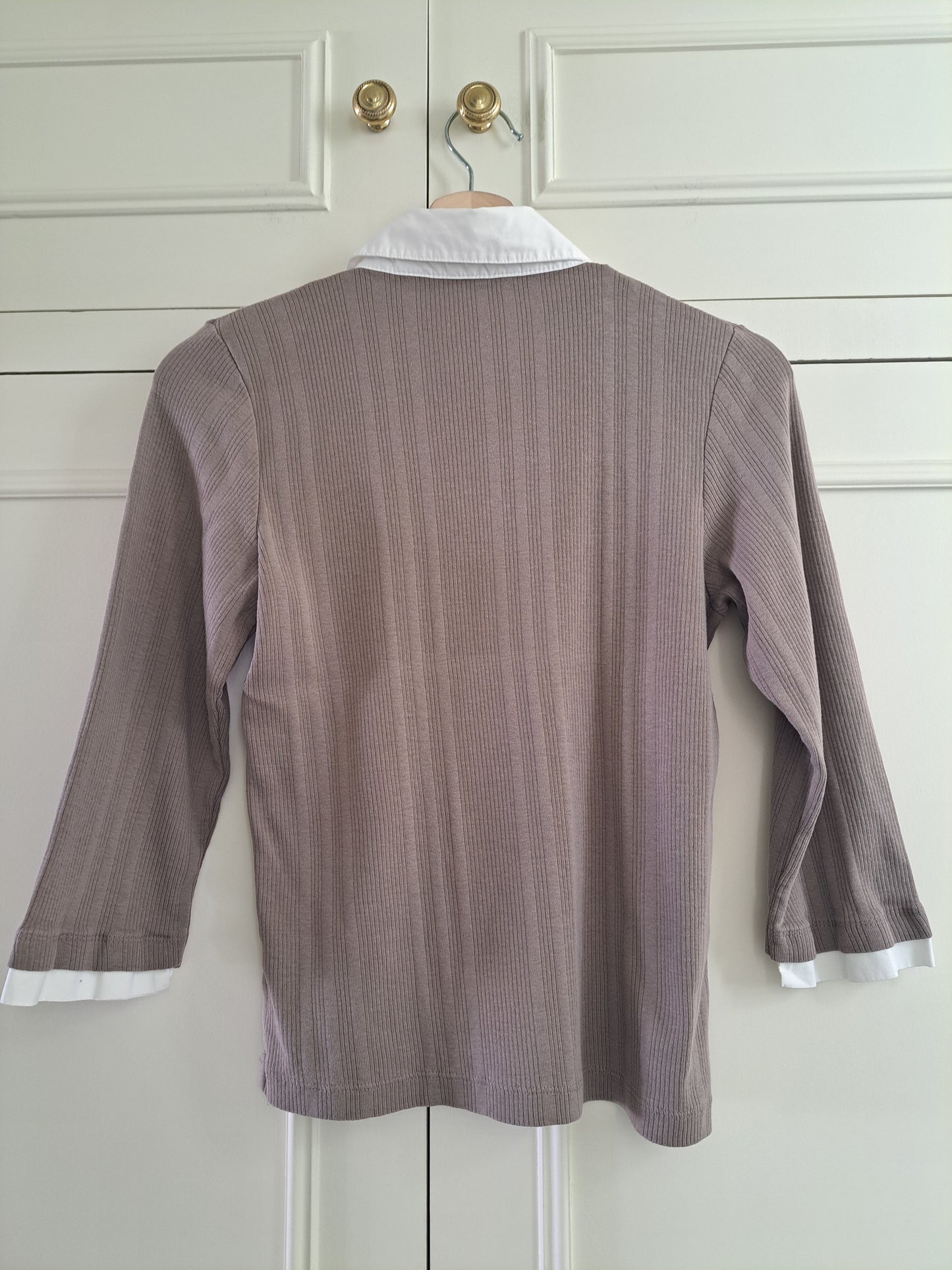 BHS Layered Look Ribbed Top Size 12 Taupe Beige 100% Cotton