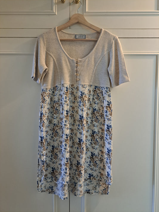 Onyx Floral Midi Dress Made in Italy Beige Blue Cottagecore Dress