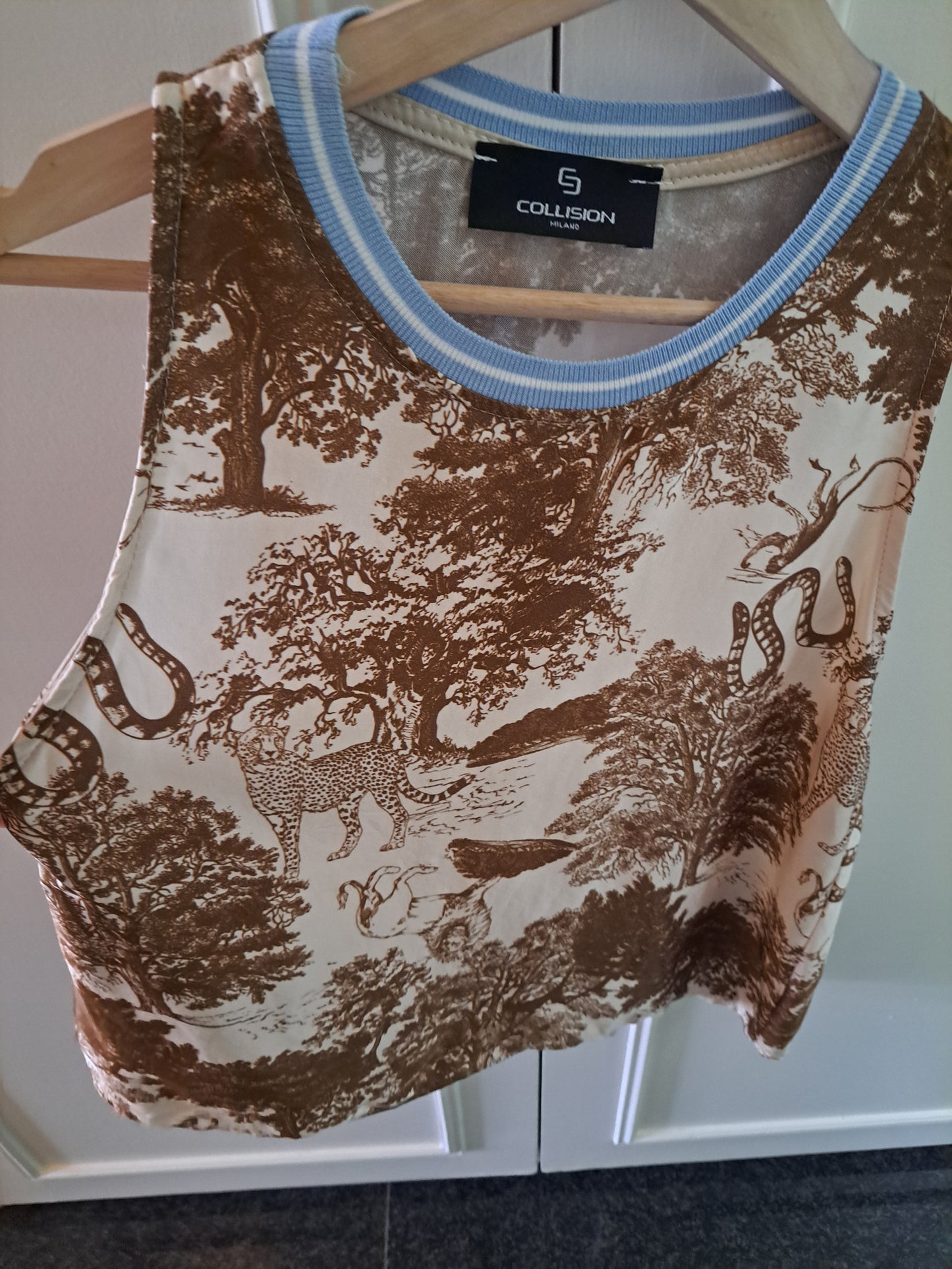 Collision Milano Toile Print Sleeveless Top Brown Scenic Graphic Tank Top