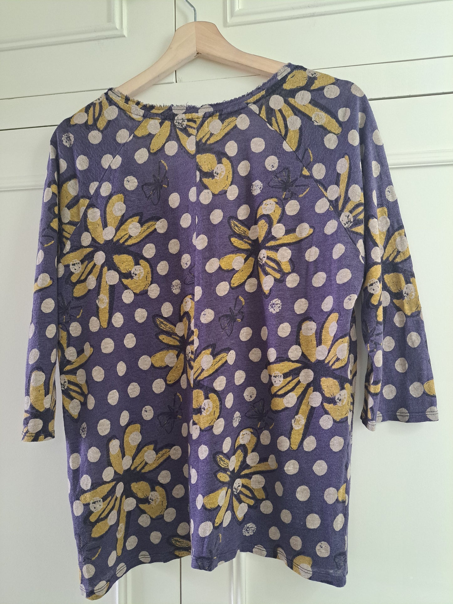 White Stuff Linen Blend Floral Polka Dot Top  Purple Boho Summer Blouse