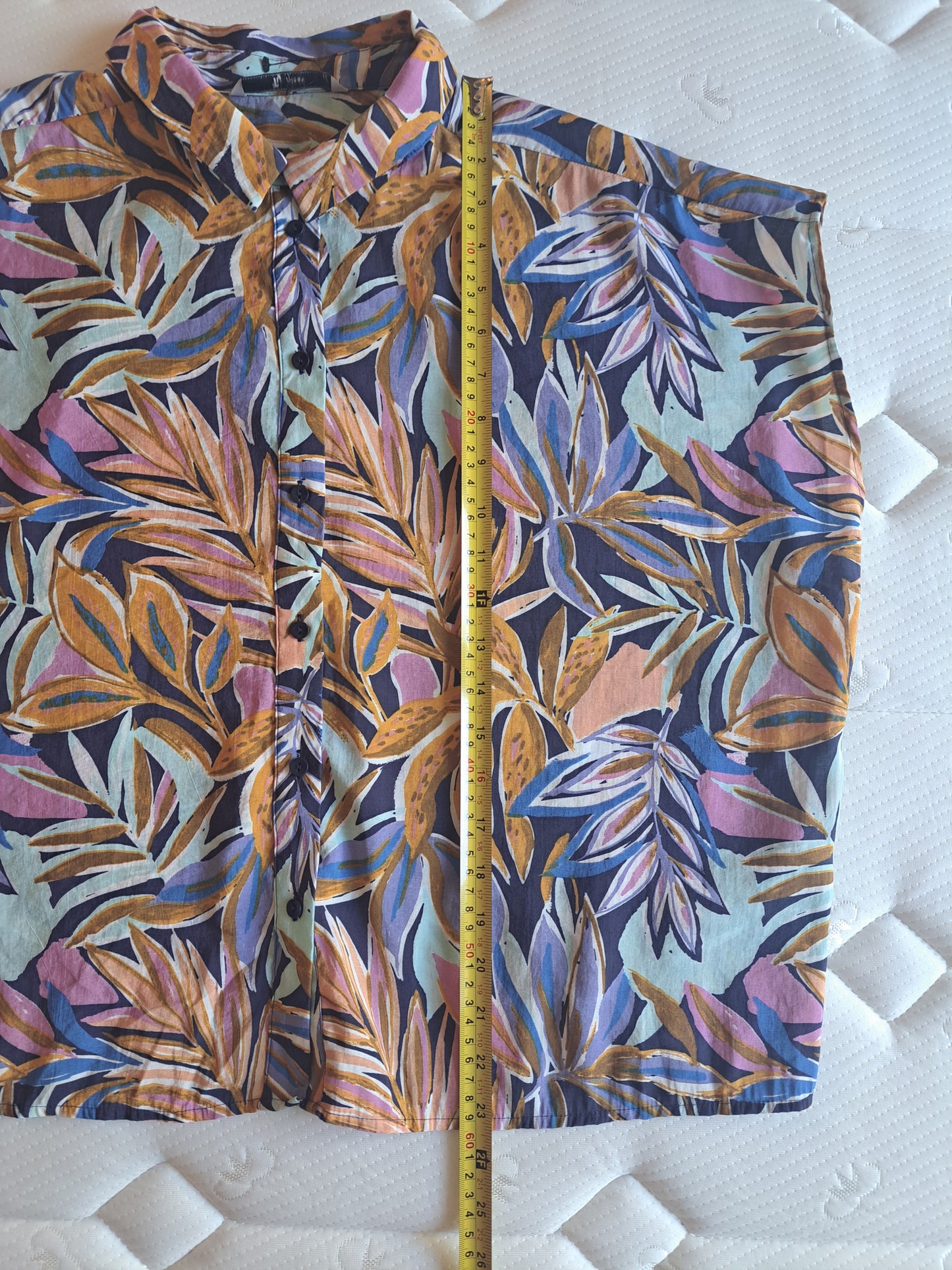 Women’s Tropical Leaf Print Button Up Blouse UK 20 Oversized Relaxed Summer Top