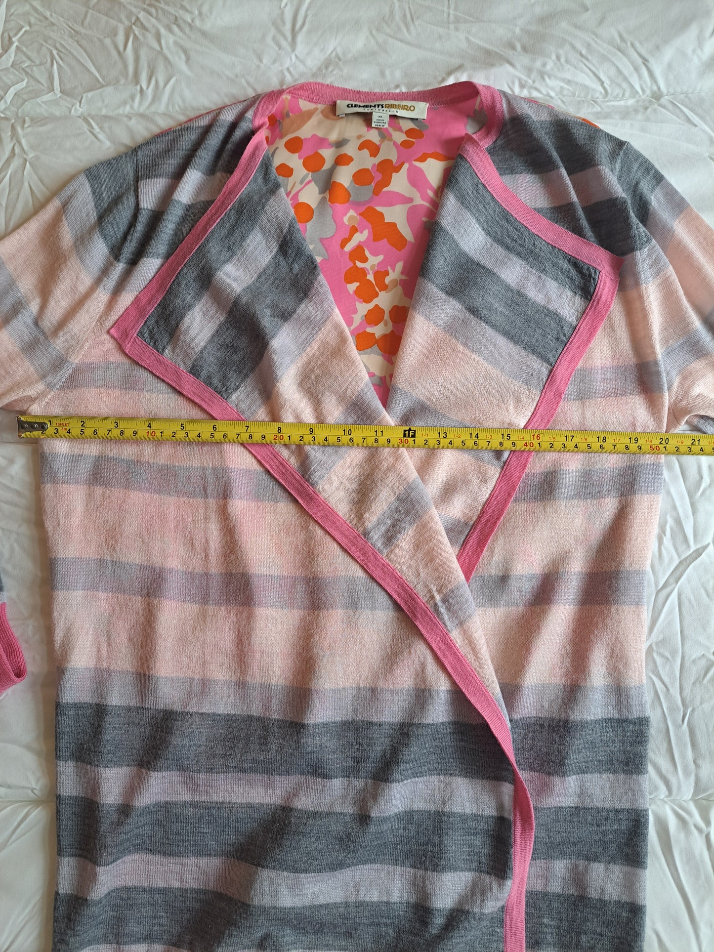 Clements Ribeiro Pink Floral Waterfall Cardigan XL Wool Blend Designer Knit