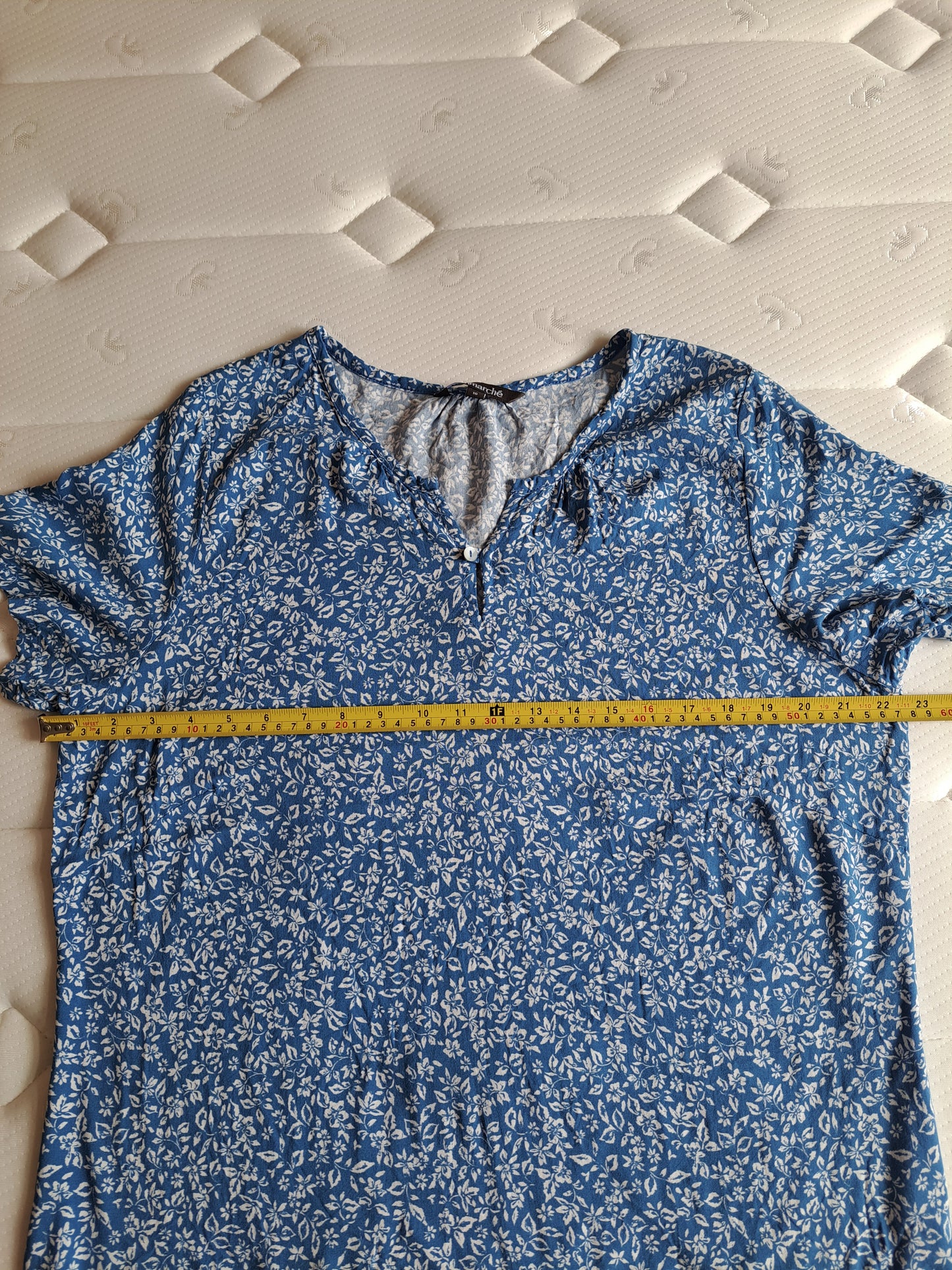 Bonmarché Blue Floral Tunic Top Size 16 100% Viscose Relaxed Fit Blouse