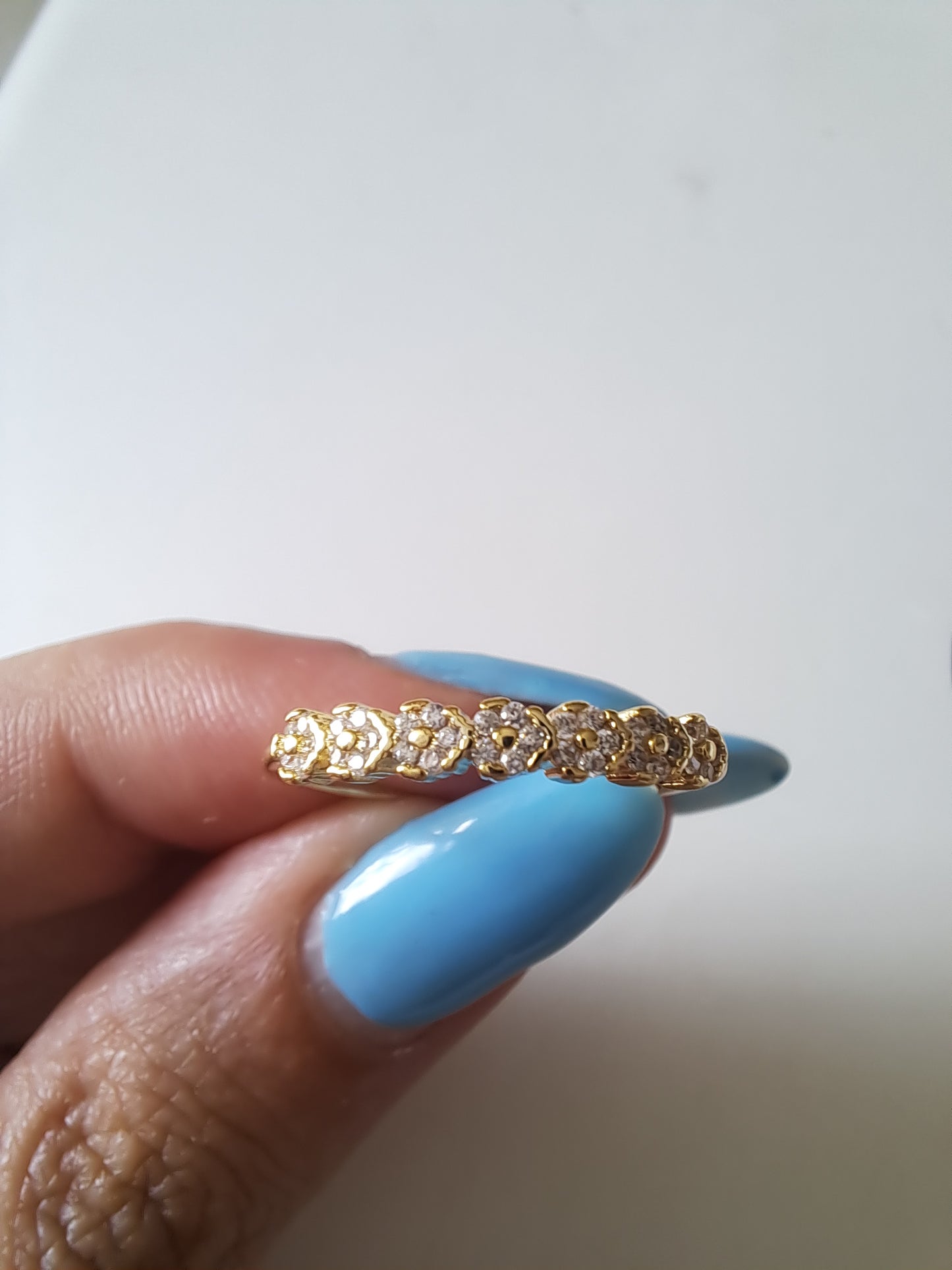 Gold Tone Adjustable CZ Floral Ring Cubic Zirconia Open Ring