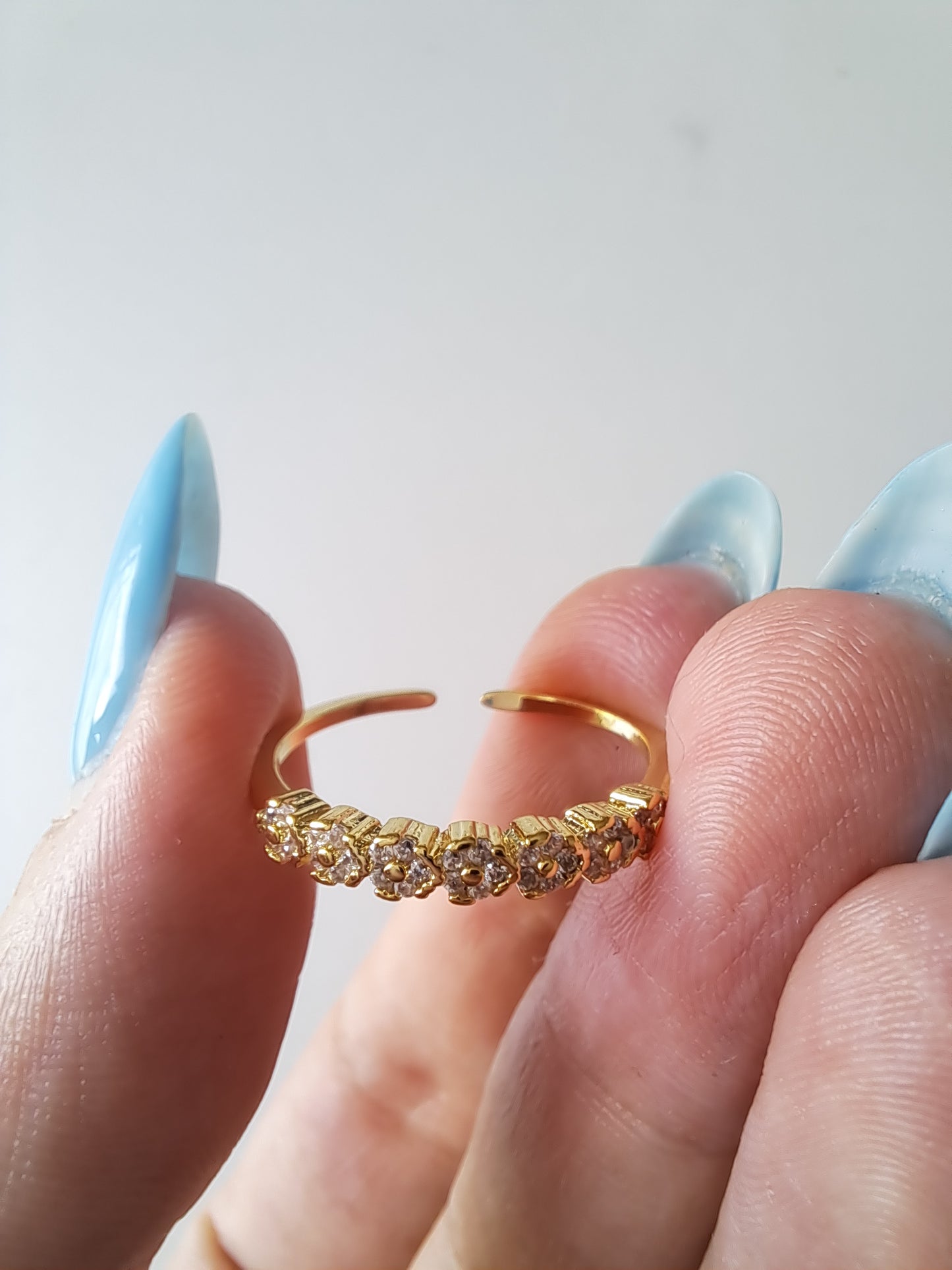 Gold Tone Adjustable CZ Floral Ring Cubic Zirconia Open Ring