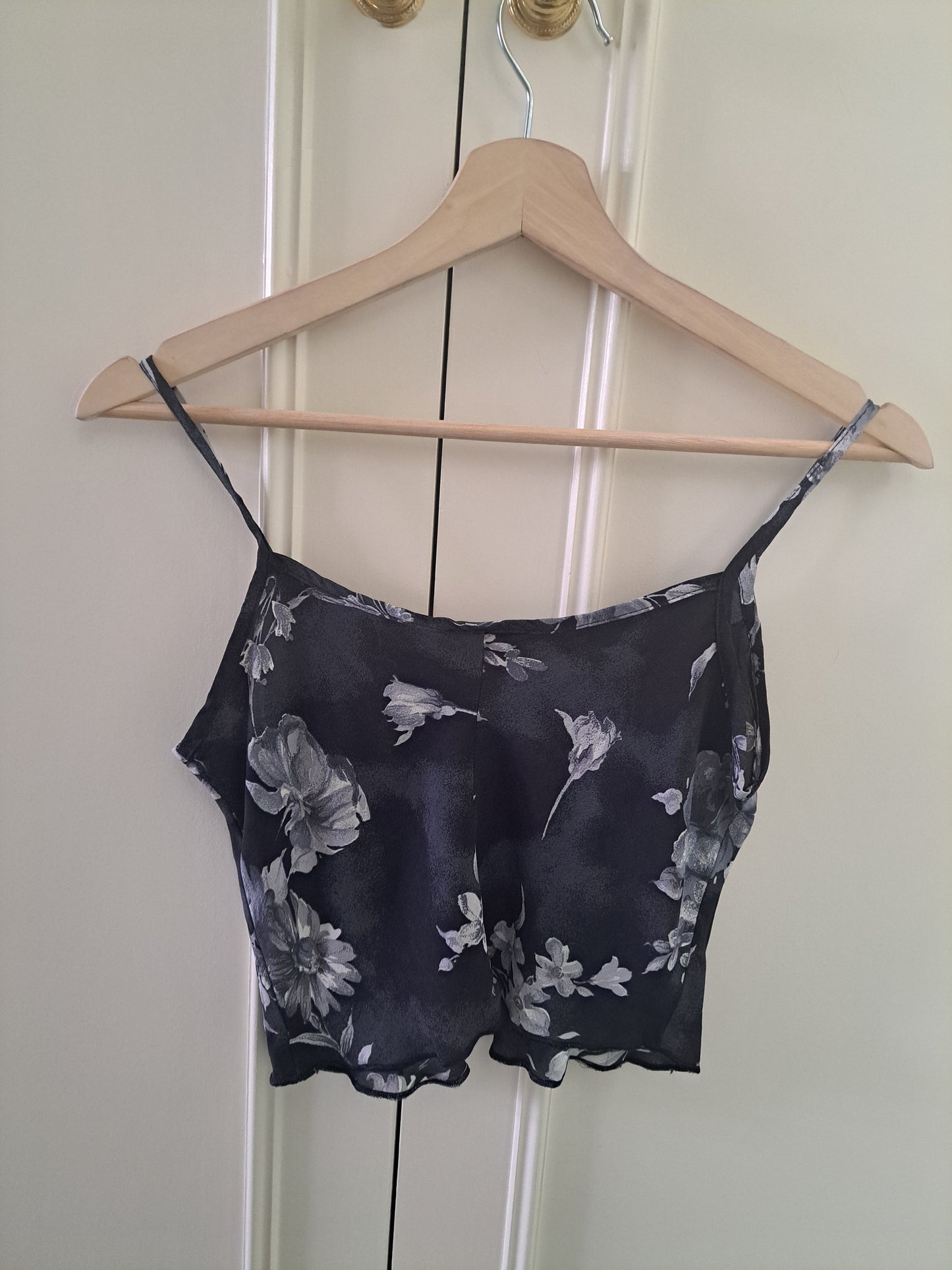 Riflessi Floral Cami Top Black Sheer Strappy Summer Top