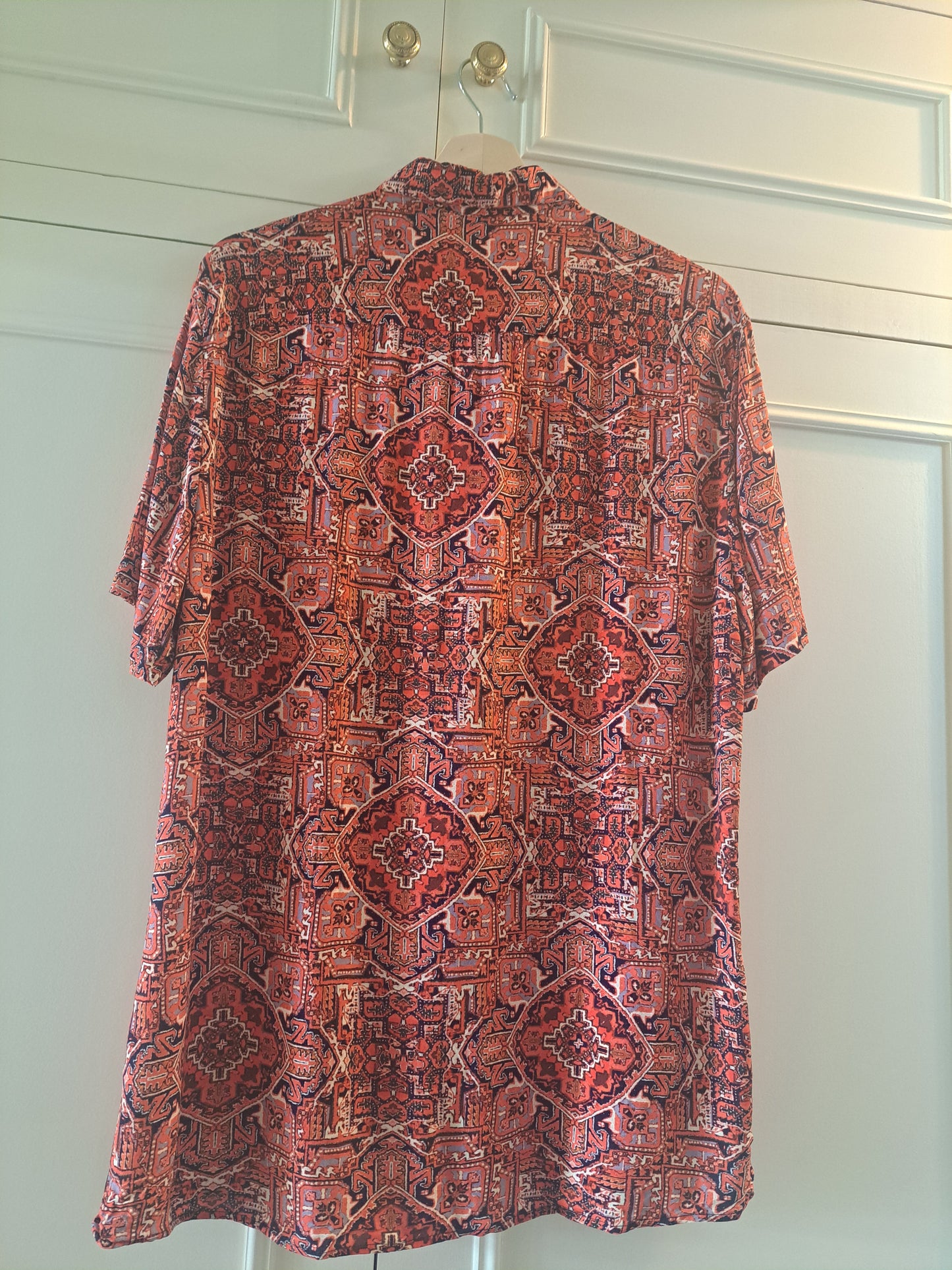 River Island Men's Short Sleeve Pattern Shirt Pink Red Festival Holiday Summer S