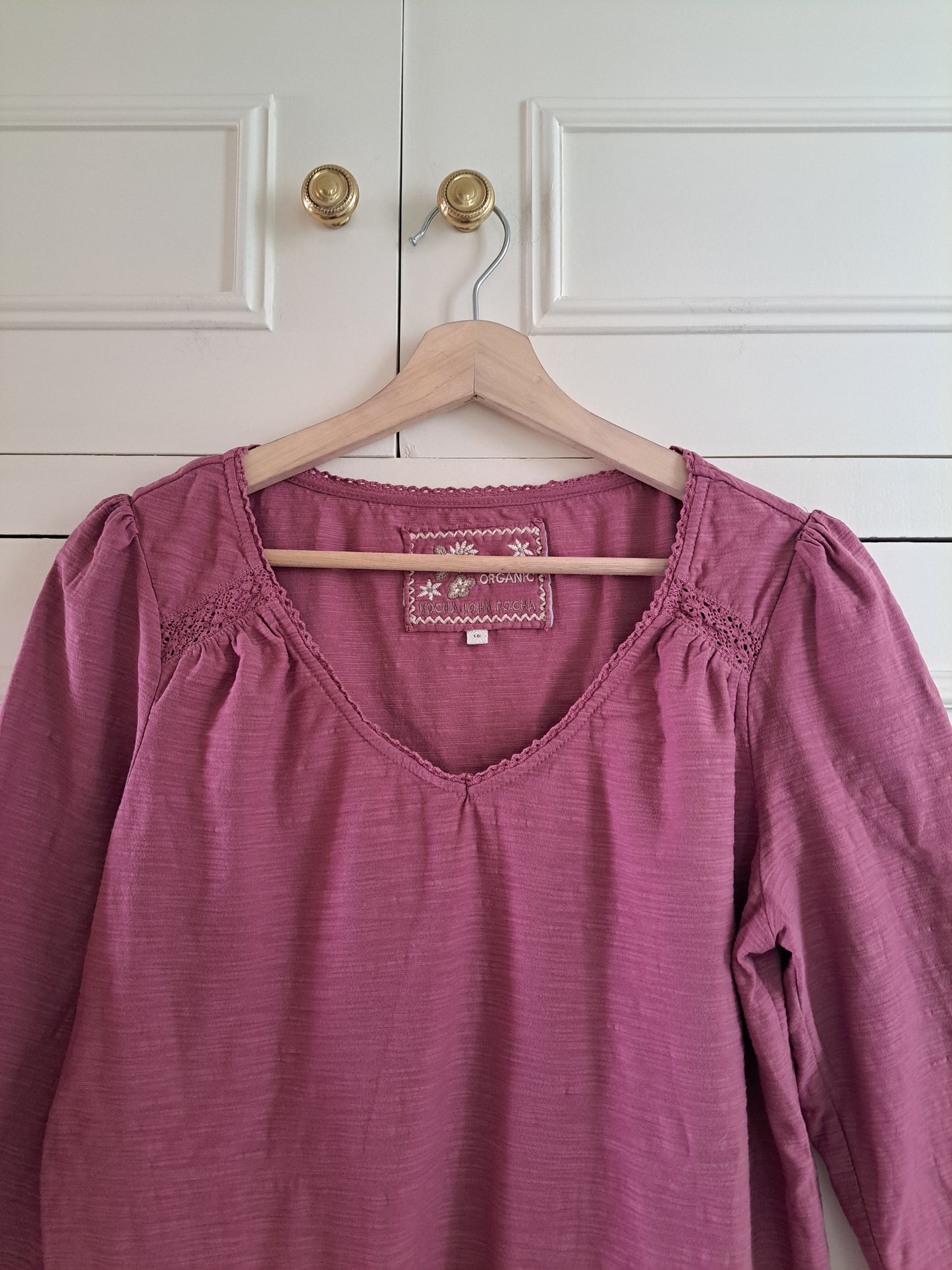 Organic Cotton Pink Peasant Blouse Size 16 Embroidered Boho Top