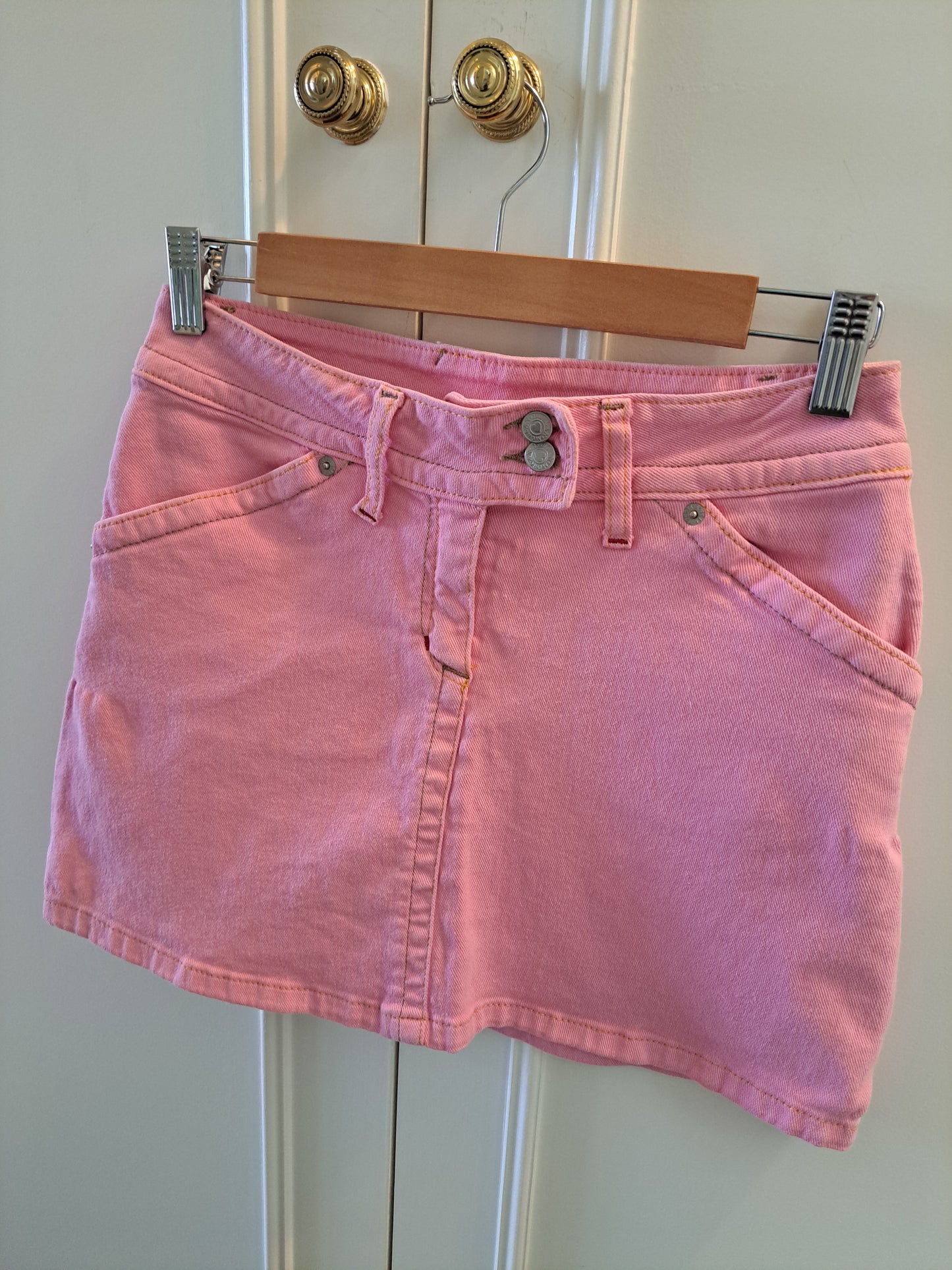 Morgan Pink Denim Mini Skirt Size 36 UK 8 Y2K Stretch Mini Skirt