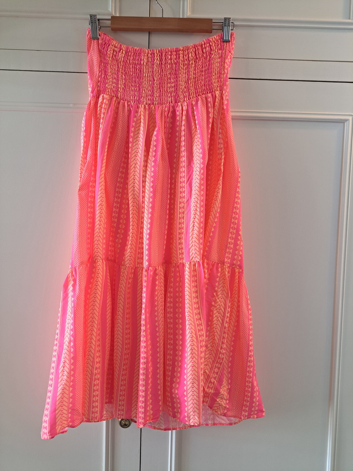 Papaya Pink Maxi Dress Boho Summer Dress Shirred Bandeau Dress Size 12