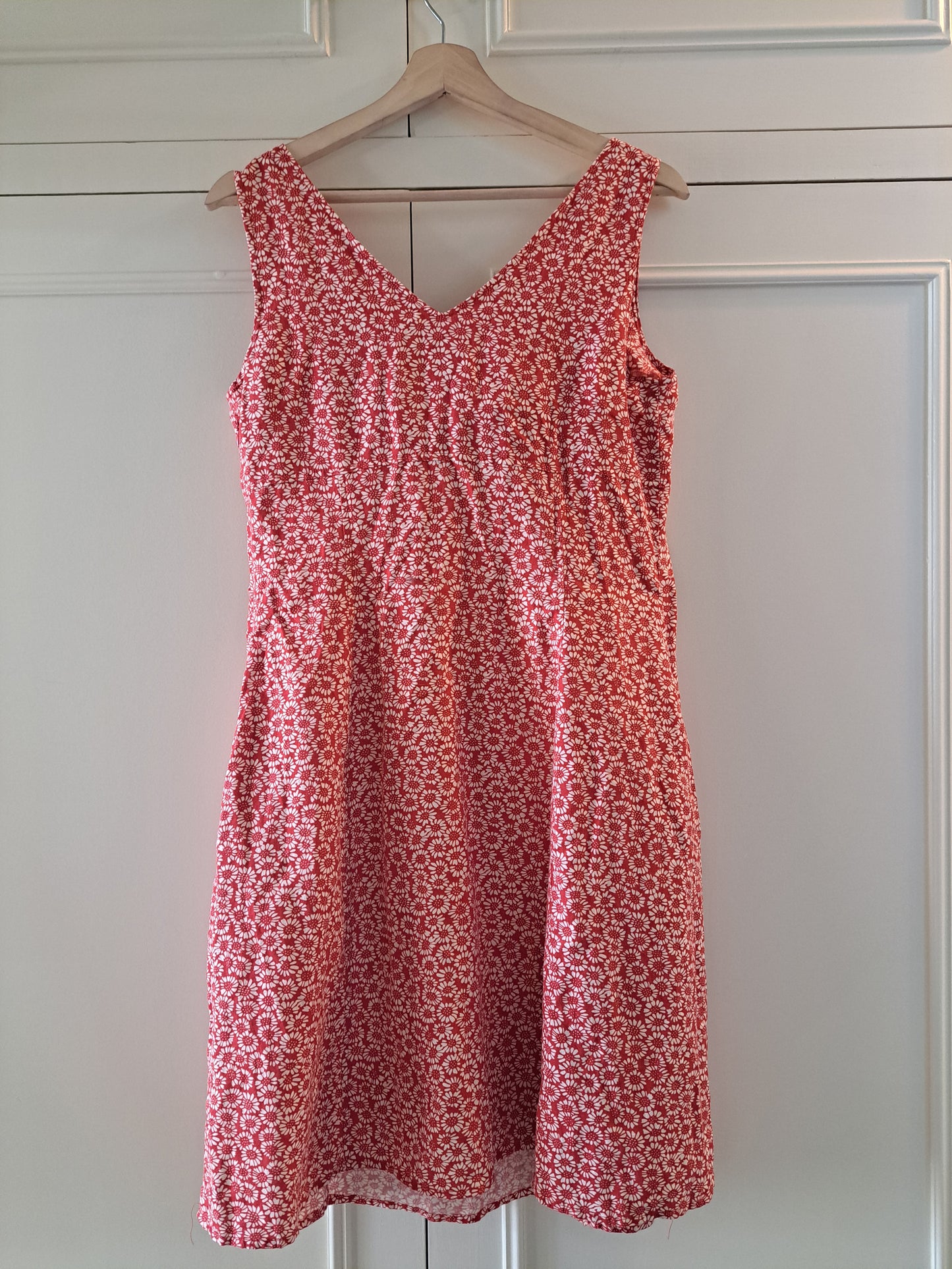 Kew 159 Red Floral Print Linen Blend Summer Dress Size 14