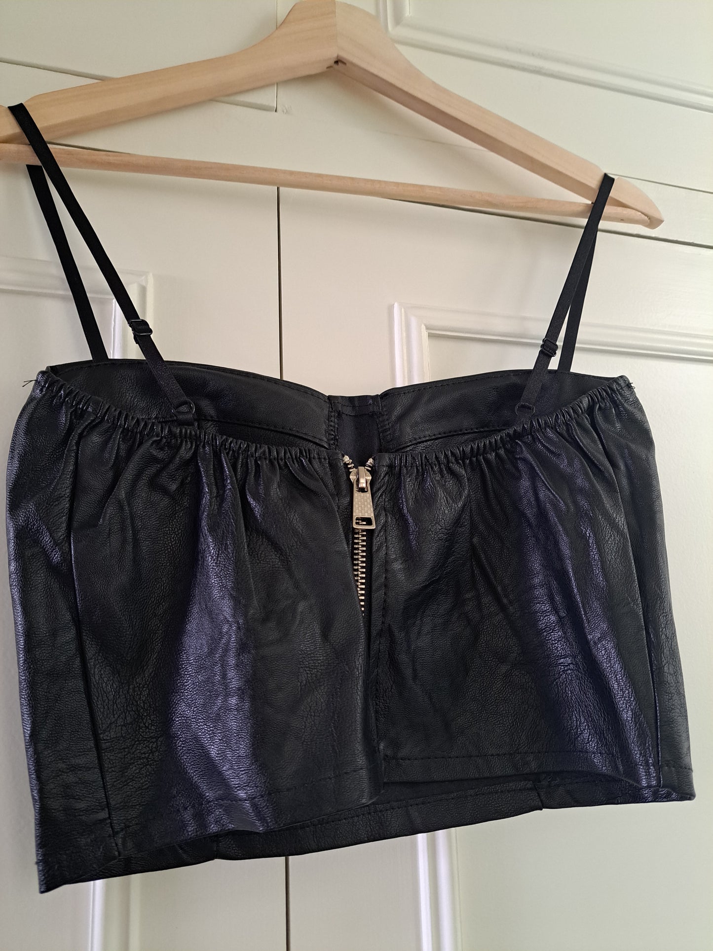Black Faux Leather Corset Crop Top Bustier Cami Y2K Going Out Top