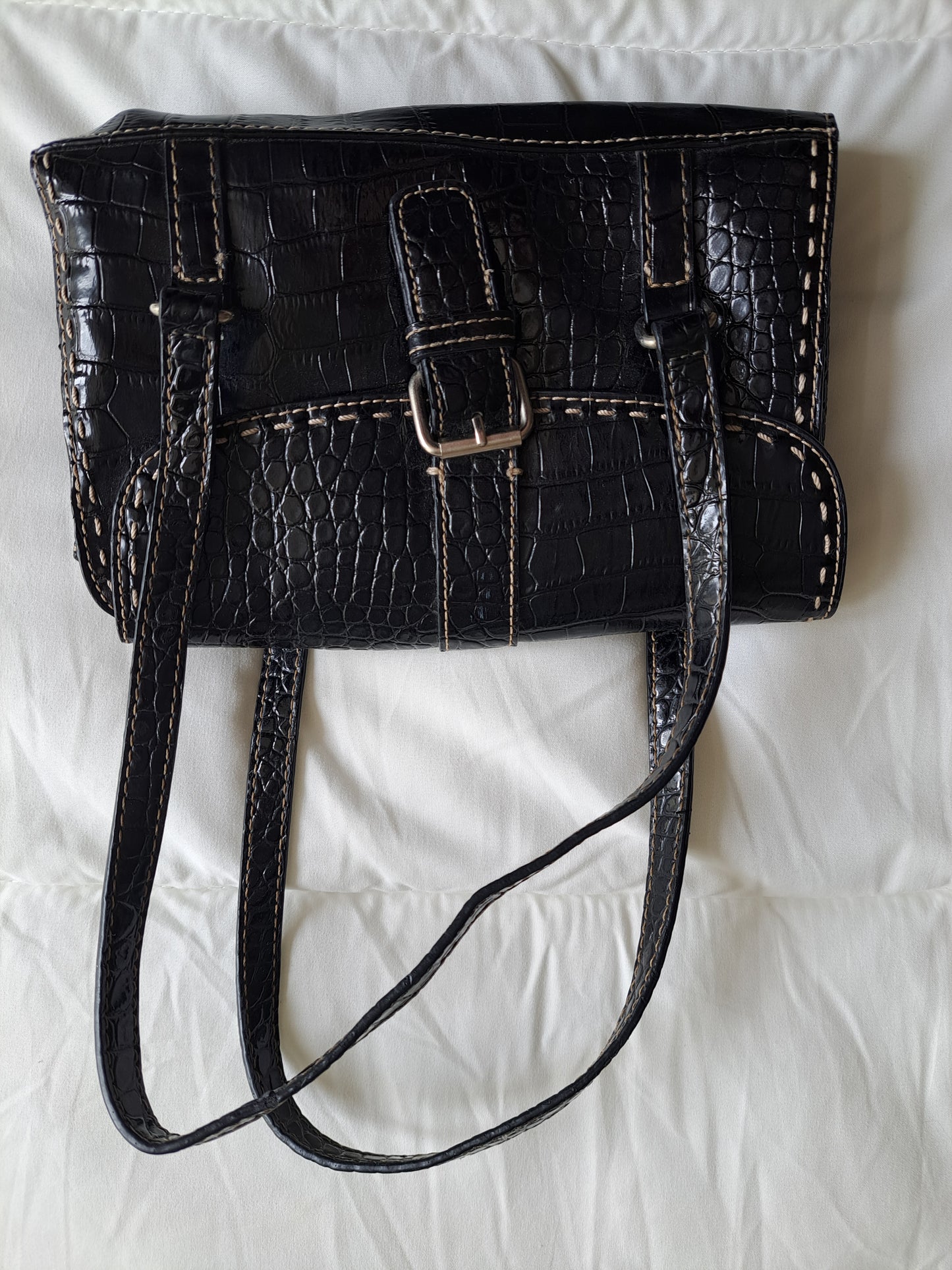 Black Croc Effect Shoulder Bag Mini Handbag