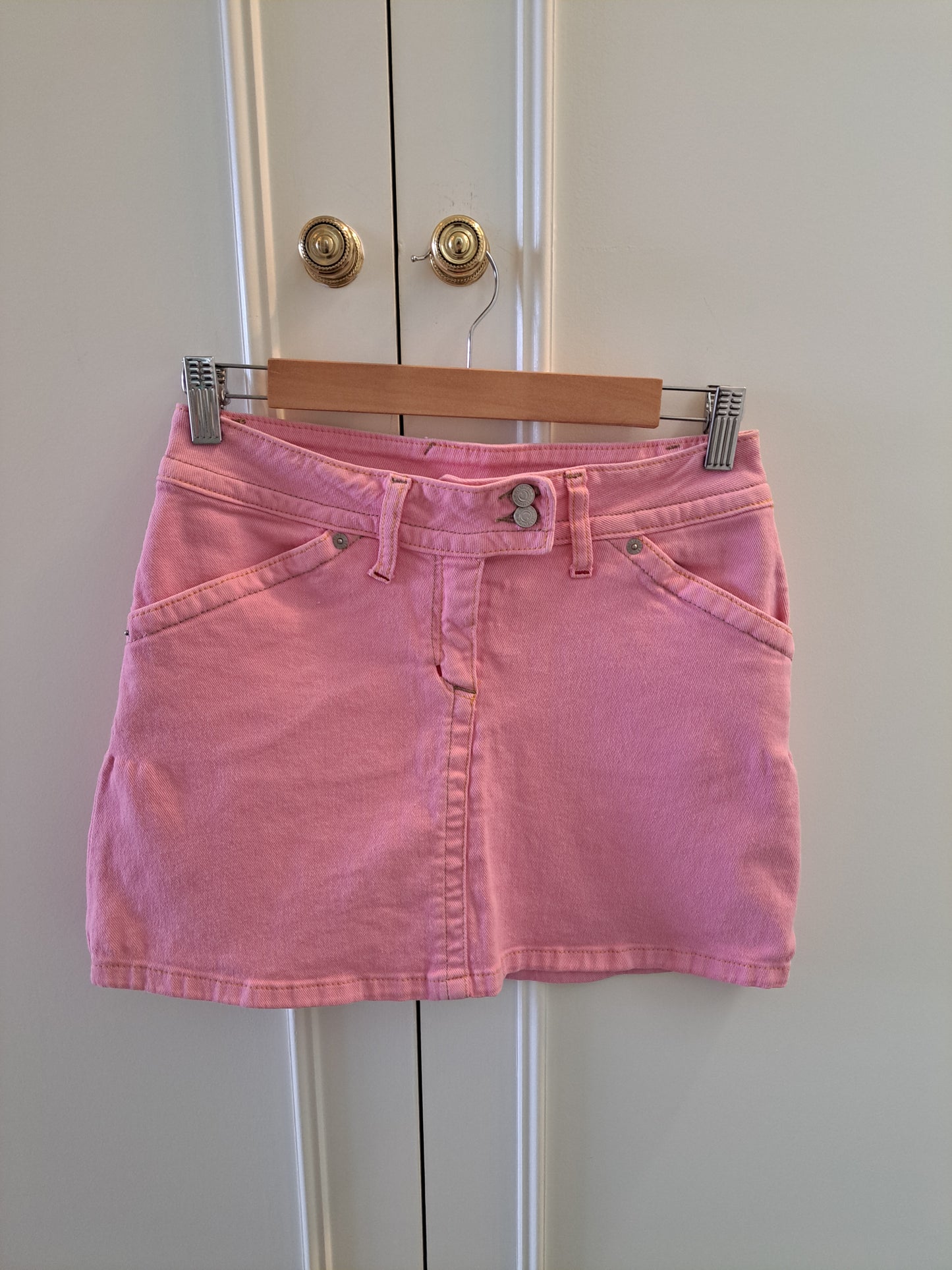 Morgan Pink Denim Mini Skirt Size 36 UK 8 Y2K Stretch Mini Skirt