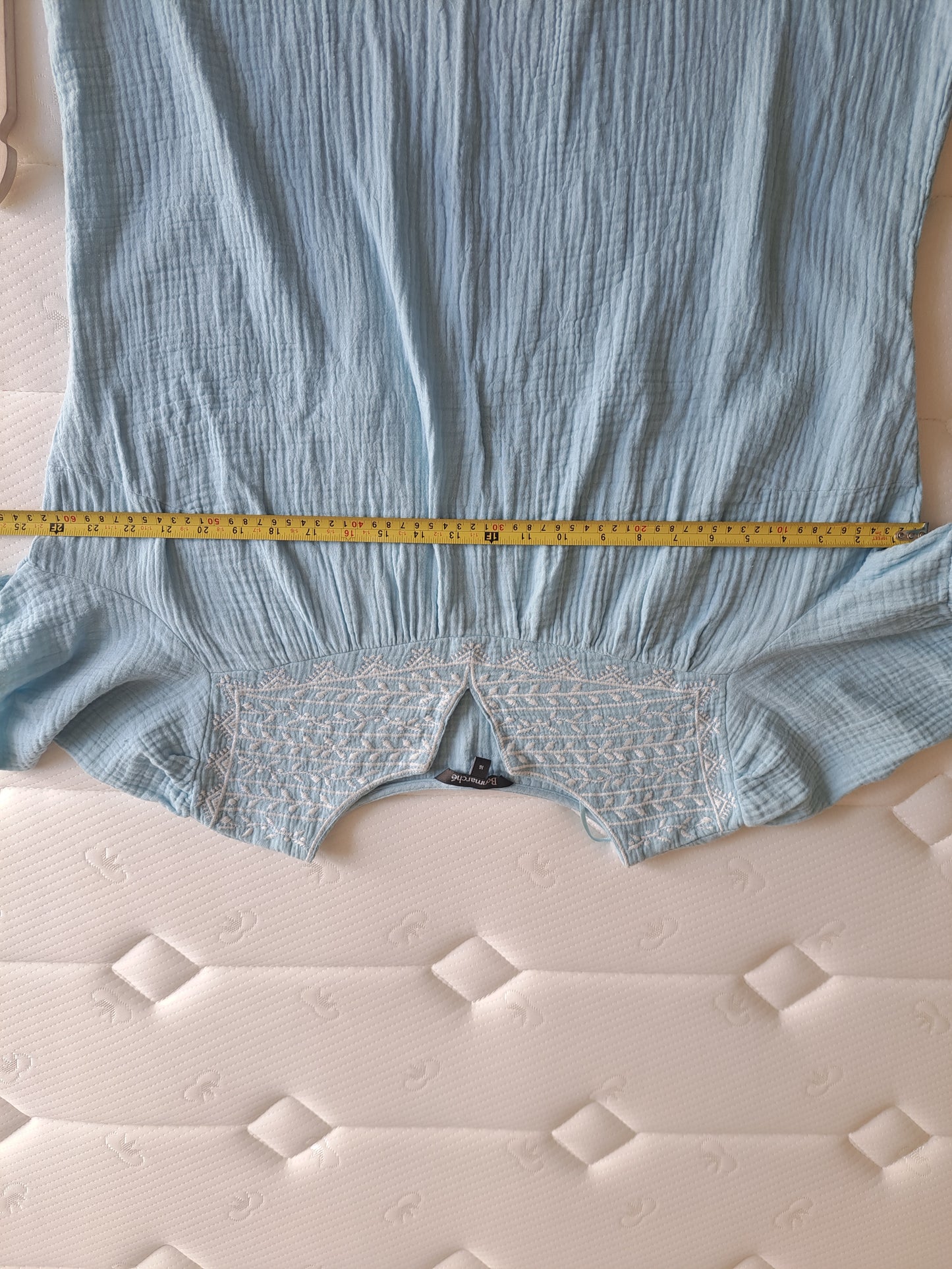Bonmarché Light Blue Embroidered Top Size 16 Cotton Gauze Boho Blouse