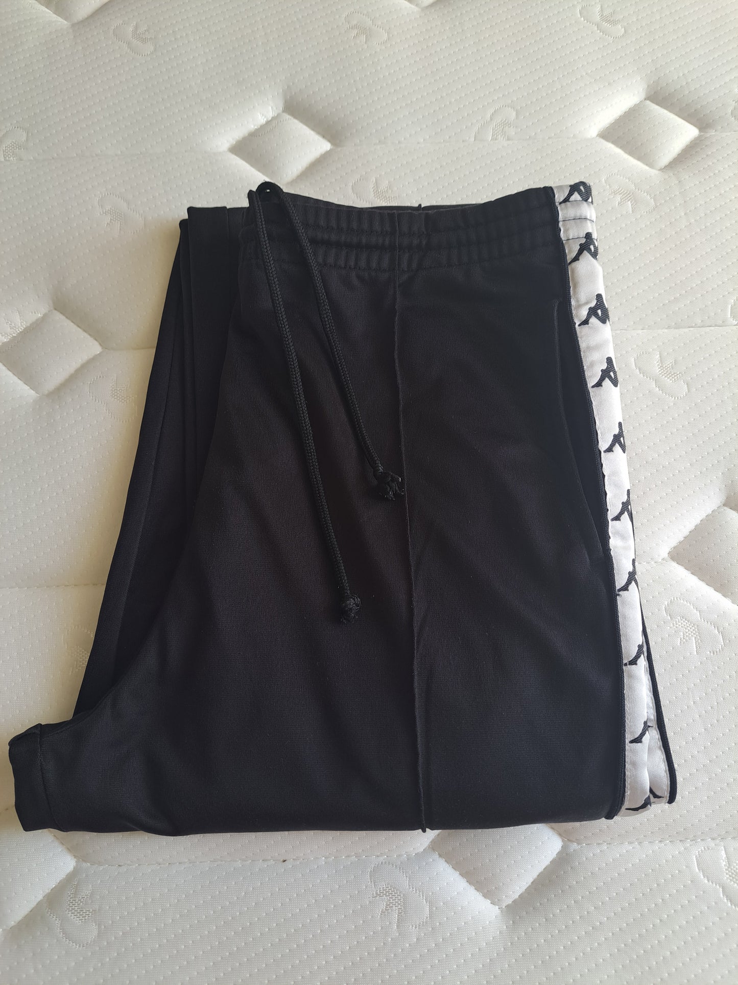 Kappa Black Track Pants Side Tape Joggers Y2K Sportswear Streetwear