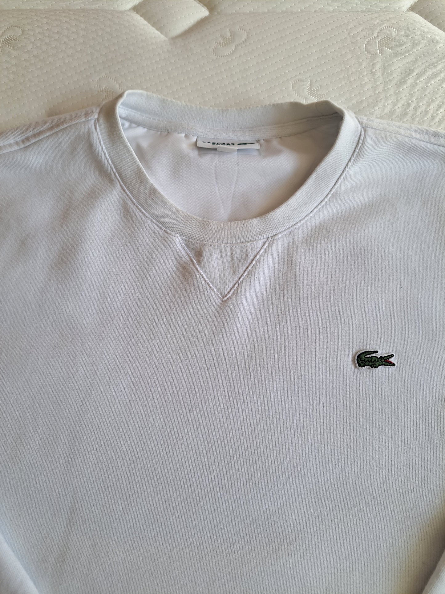 Lacoste Sport White Sweatshirt Crew Neck Logo Casual Tennis Minimalist Unisex