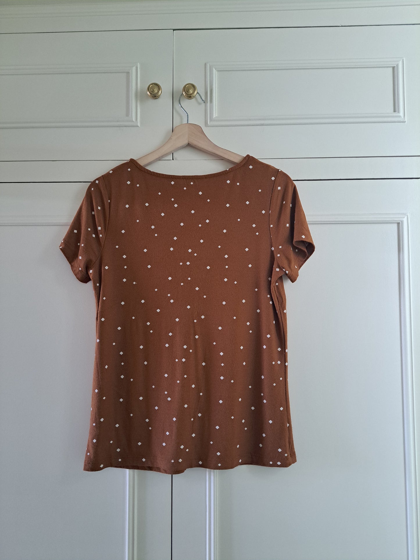Next Brown Polka Dot Top Size 10 Ruched Ring Detail V-Neck