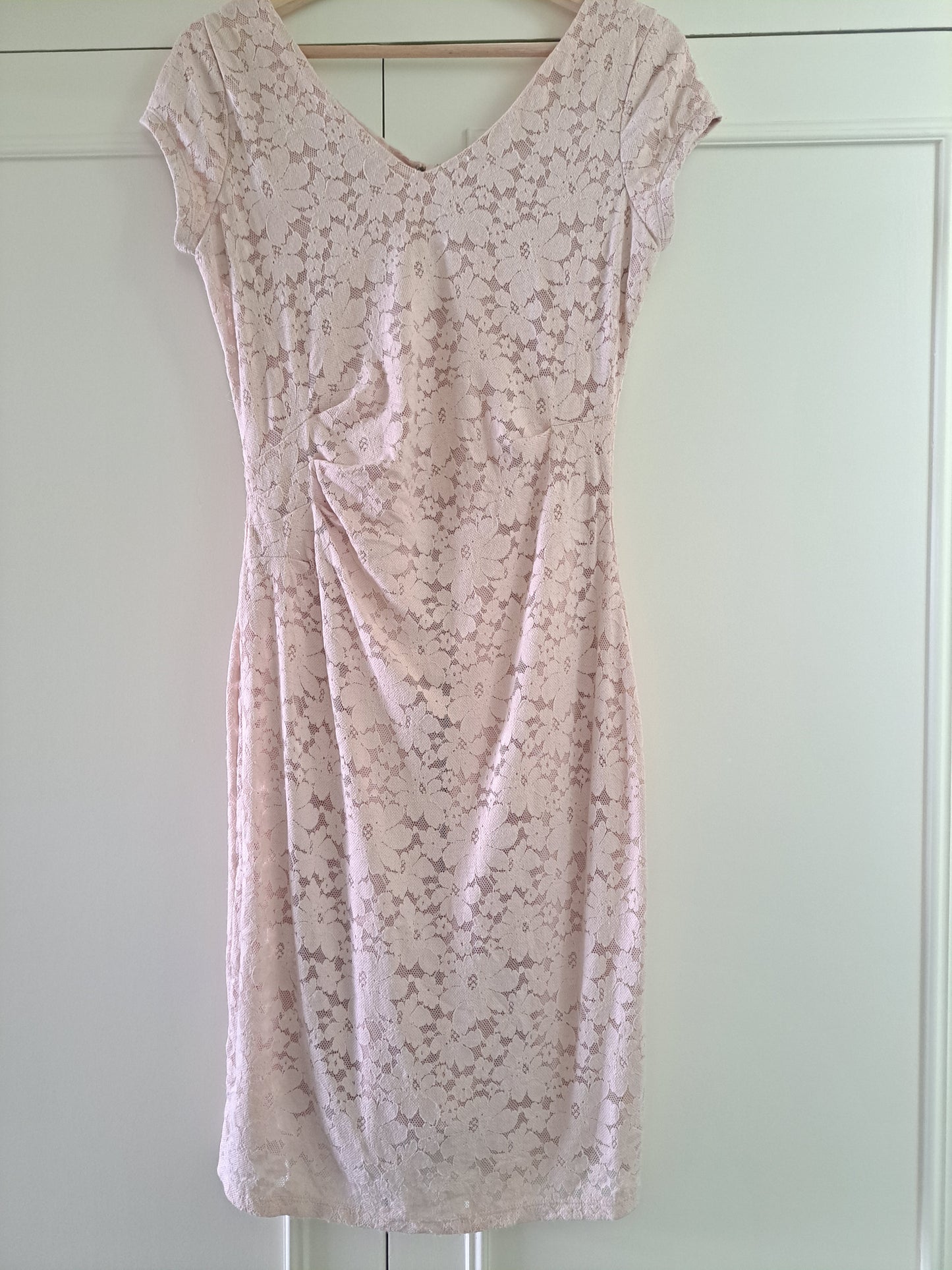 Laura Ashley Blush Pink Lace Dress UK 8 Ruched Midi Occasion Dress