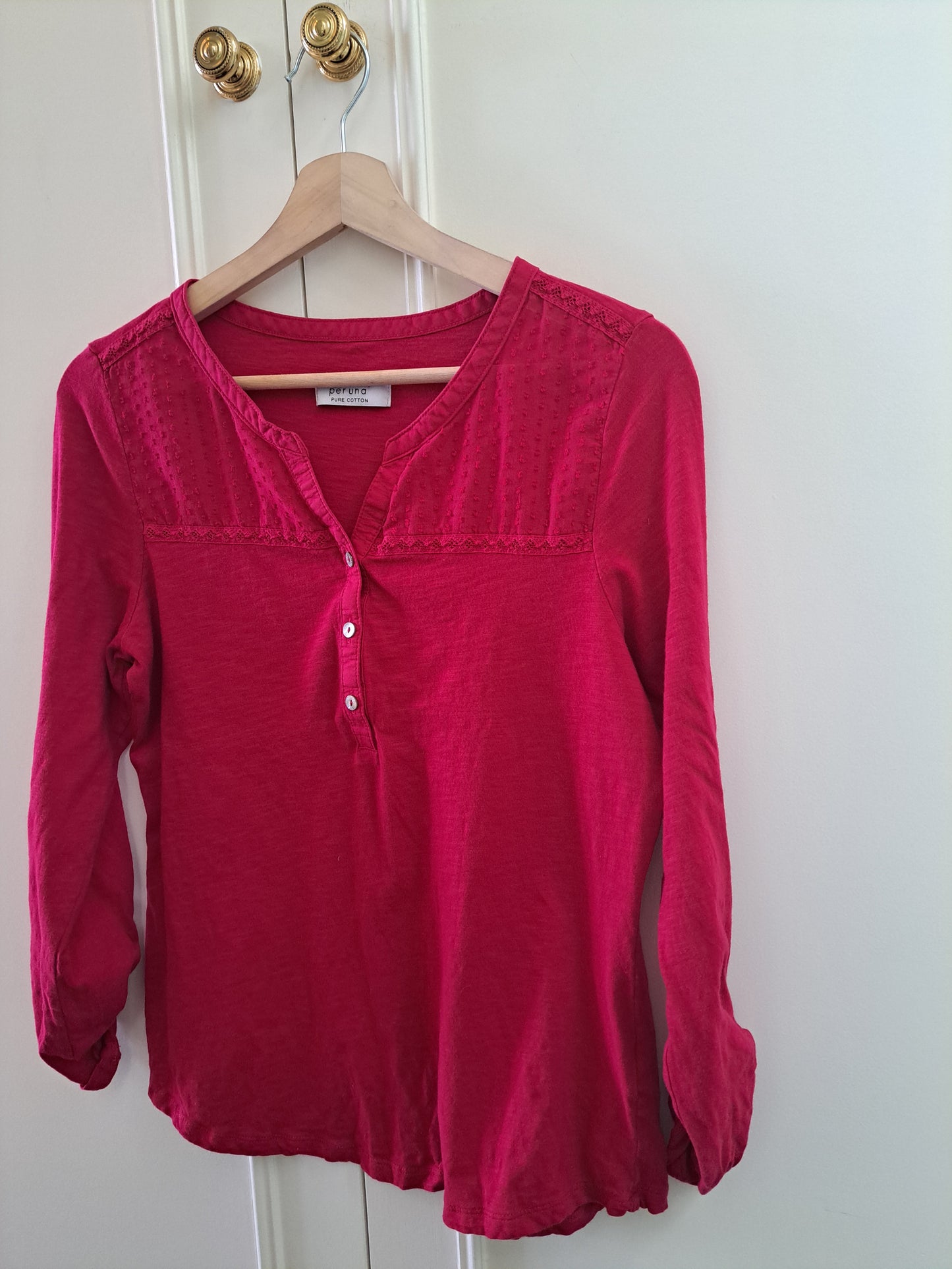 Per Una Pure Cotton Blouse Size 12 Cerise Pink Embroidered Boho Top