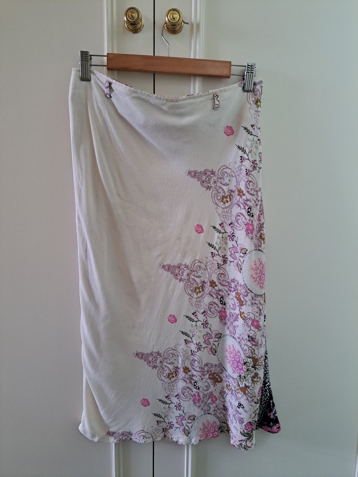Floral Wrap Midi Skirt Size 42 White Pink Boho Summer Skirt