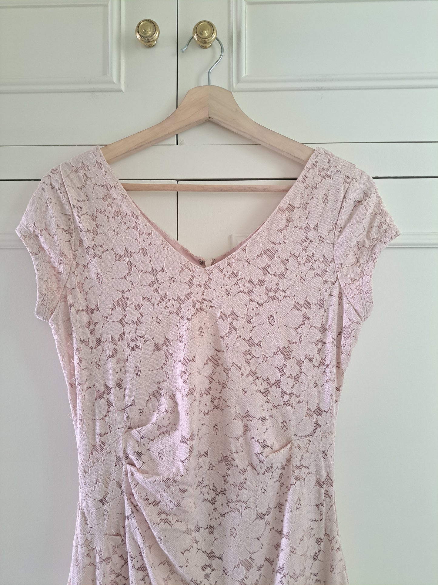 Laura Ashley Blush Pink Lace Dress UK 8 Ruched Midi Occasion Dress
