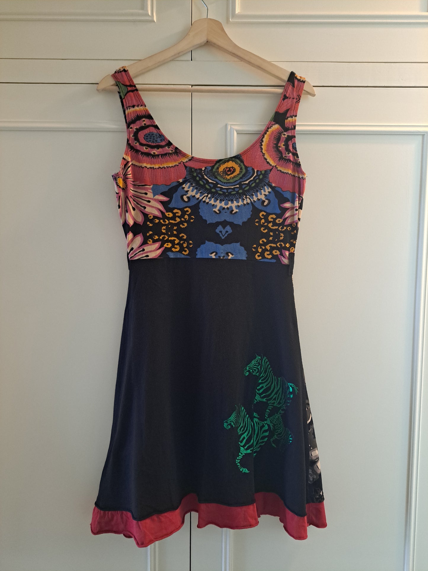 Y2K Desigual Abstract Print Sleeveless Dress Small Colourful Stretch Midi Dress