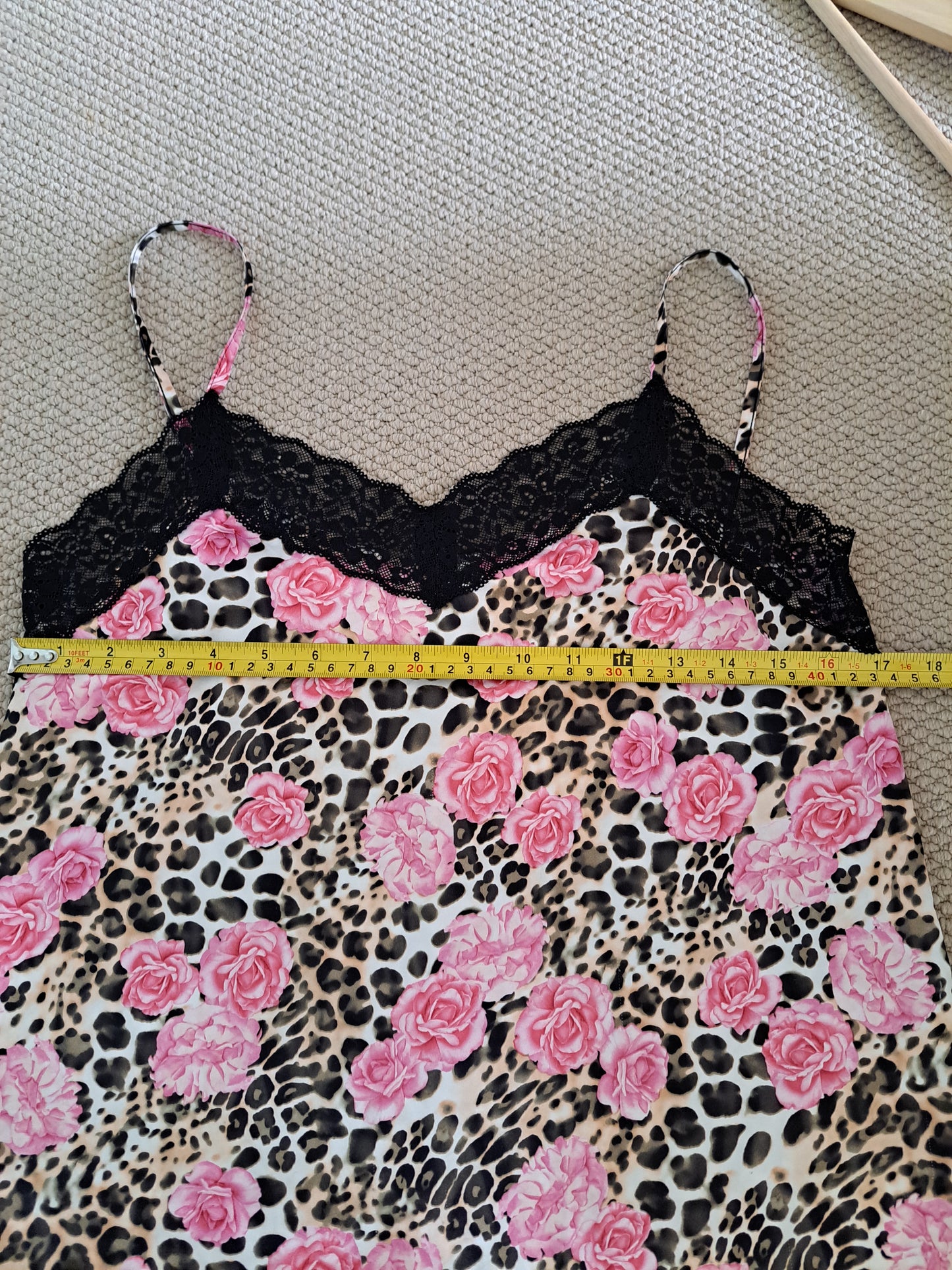 Tezenis Floral Leopard Print Cami Top Pink Lace Trim Satin Style Vest