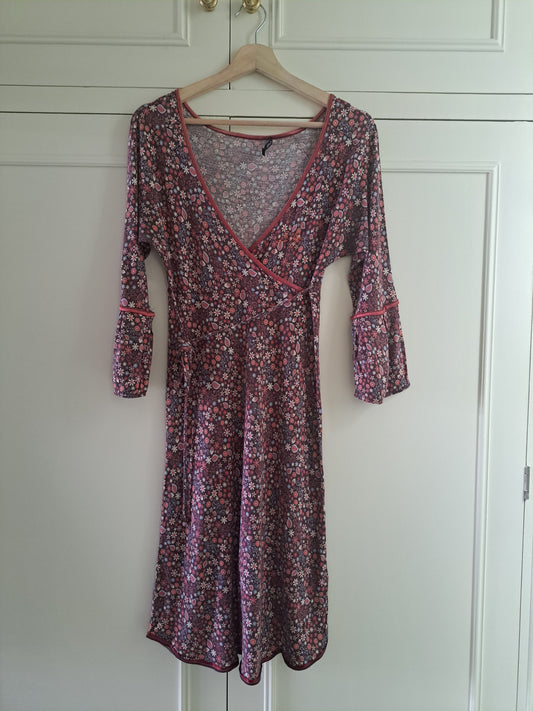 O!M by Oltre Floral Wrap Dress Size 40 Pink Long Sleeve Midi Dress
