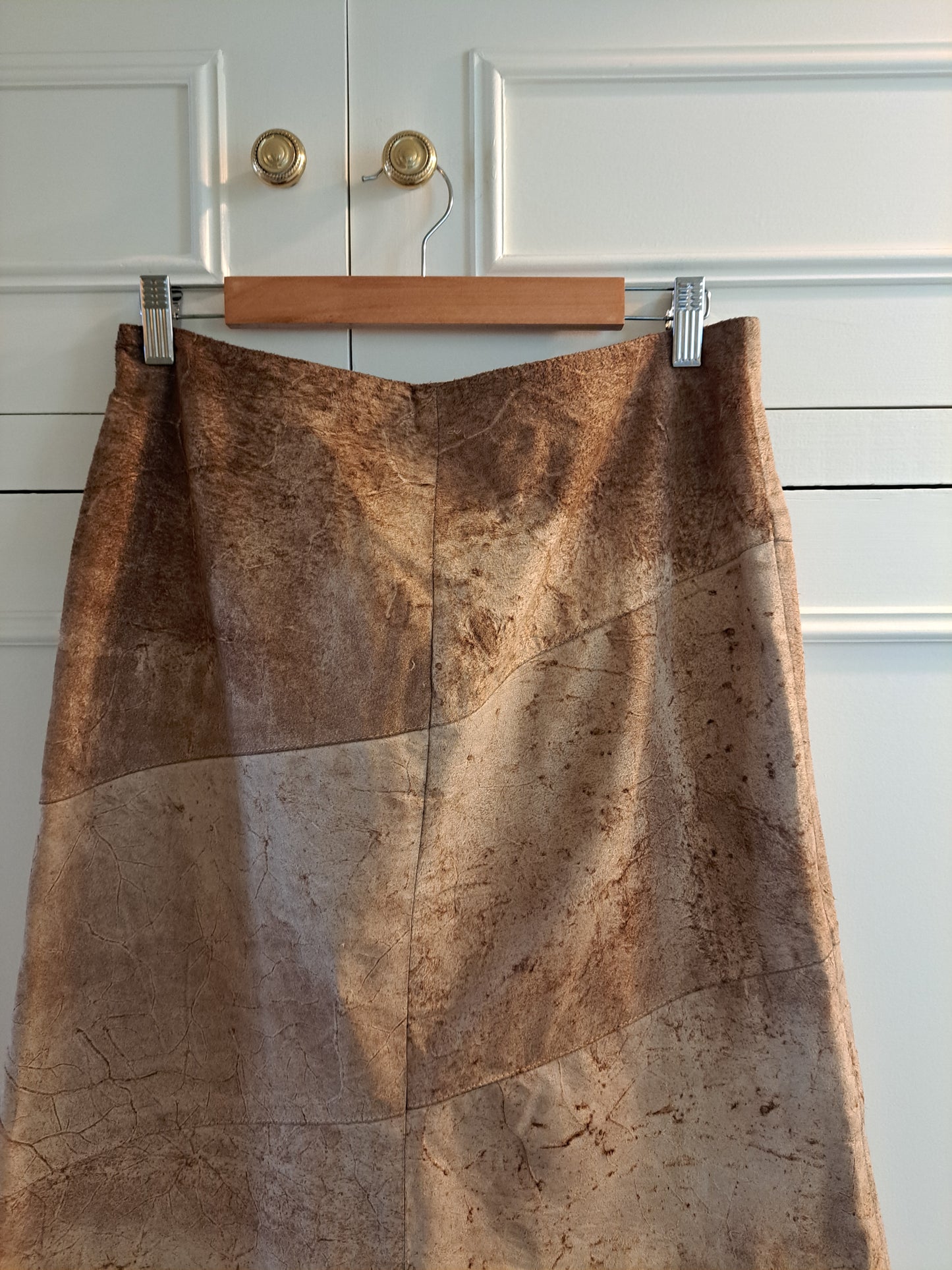 Conbipel Genuine Leather Maxi Skirt Size 44 Made in Italy Patchwork A Line Skirt