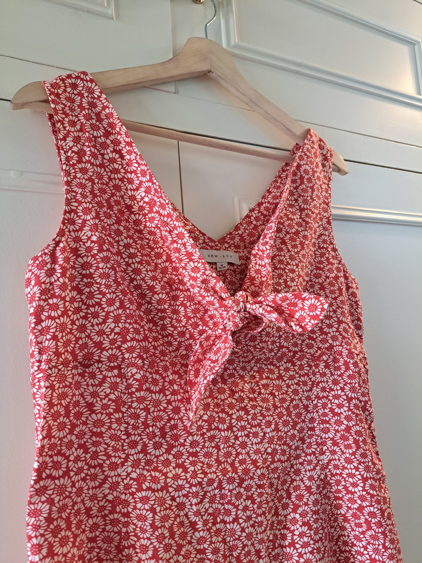 Kew 159 Red Floral Print Linen Blend Summer Dress Size 14
