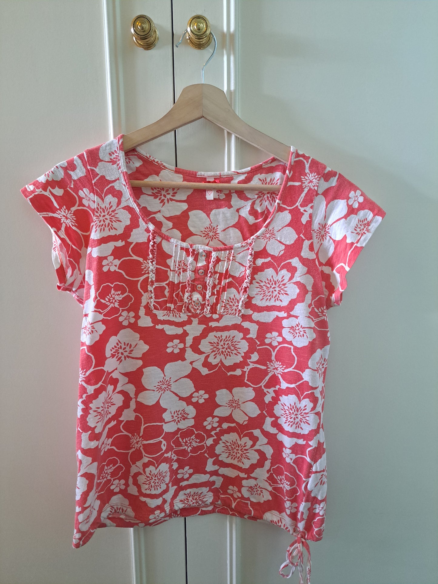 Next Coral Floral Top Size 10 Cotton Blend Summer T-Shirt