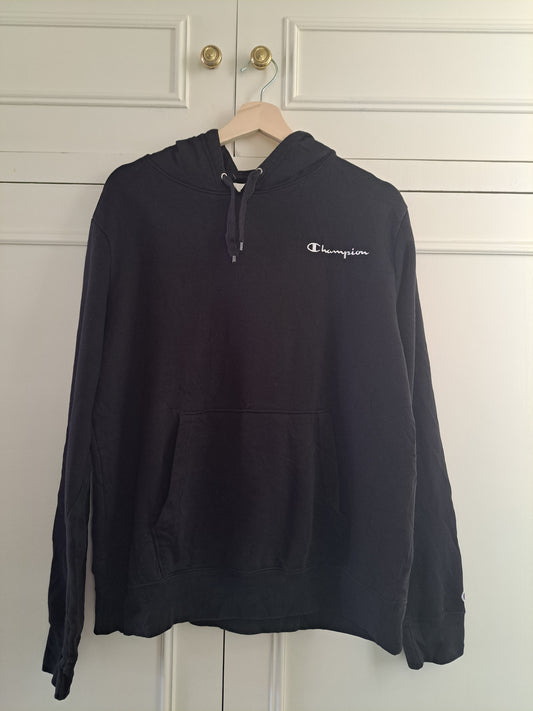 Champion Black Hoodie M Embroidered Logo Pullover Streetwear Y2K Casual Sweatshi