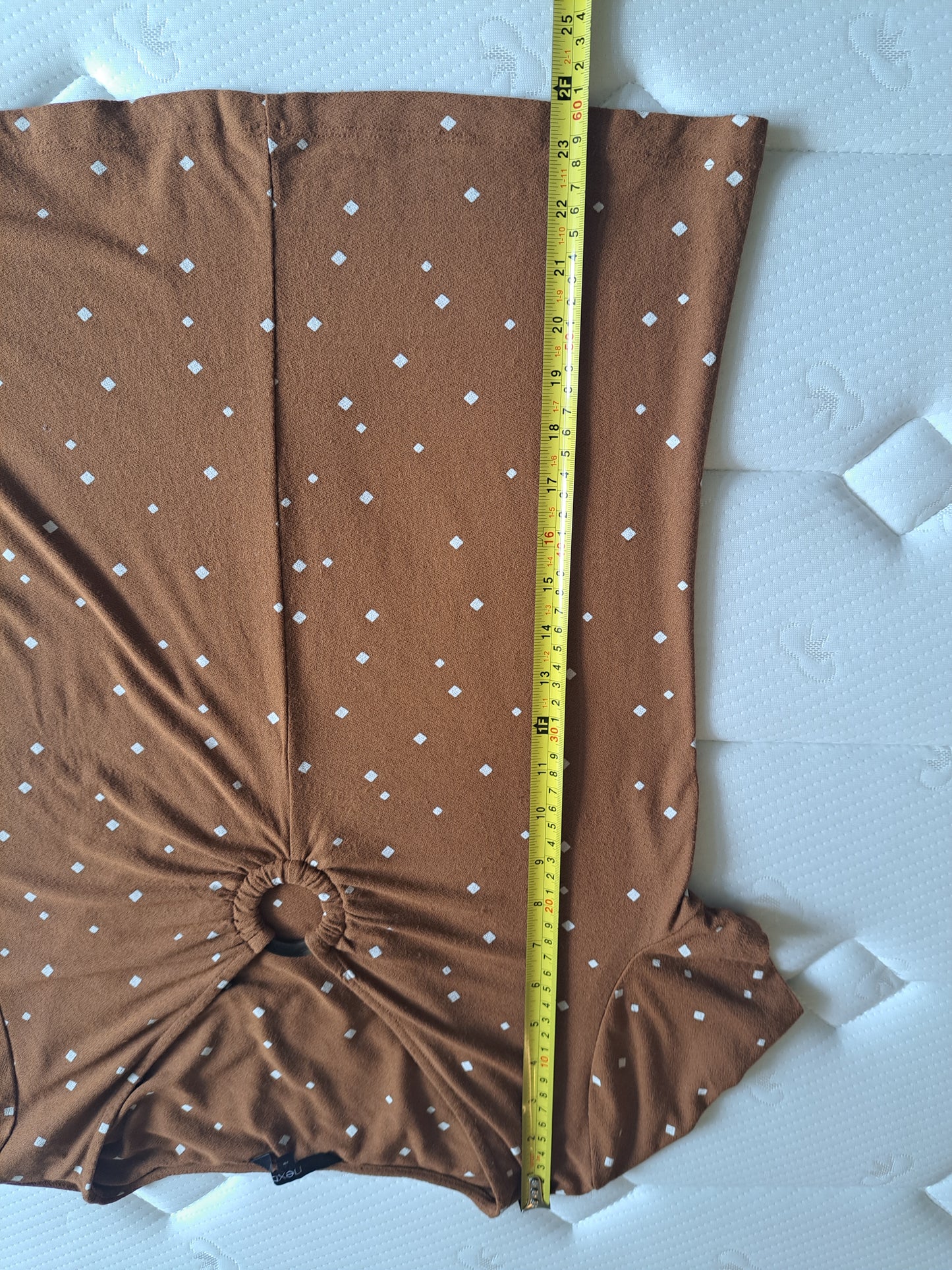 Next Brown Polka Dot Top Size 10 Ruched Ring Detail V-Neck